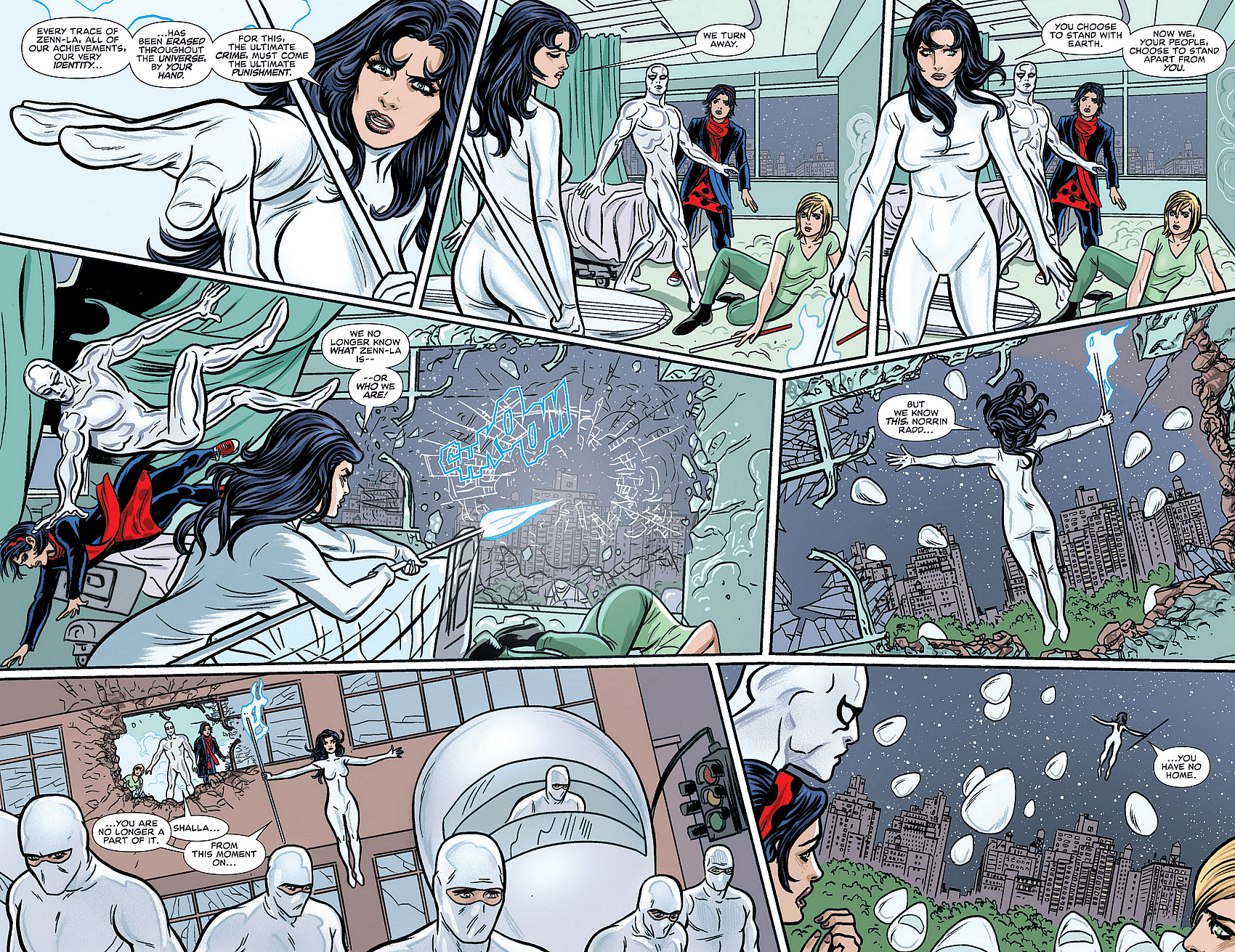 Shalla-Bal strips Norrin-Radd of his Zenn-La citizenship in Silver Surfer Vol. 8 #4 "Homeworld" (2016), Marvel Comics. Words by Dan Slott, art by Mike Allred, Laura Allred, and Joe Sabino.