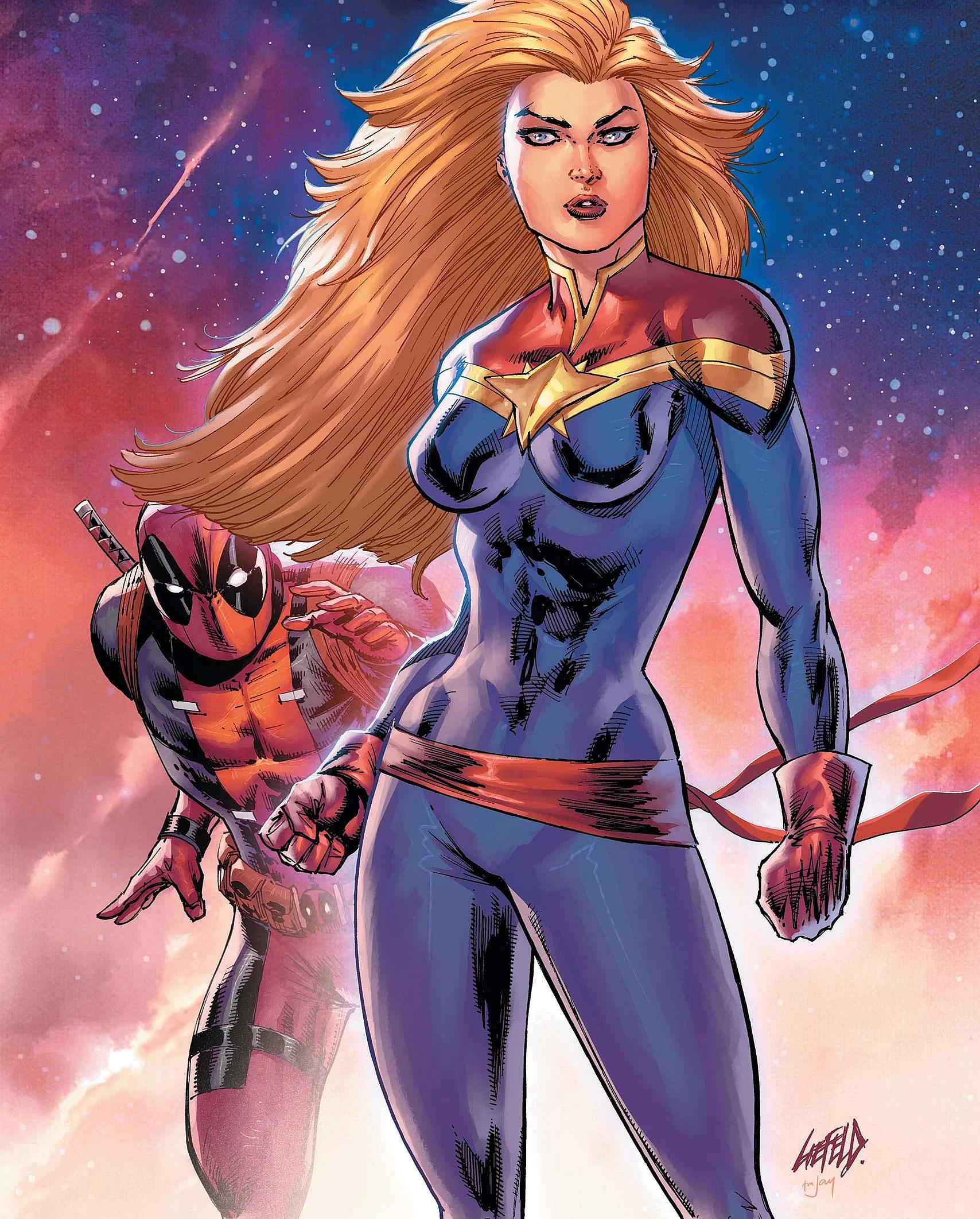 Deadpool steals stoplight from Captain Marvel on 30th Anniversary variant cover