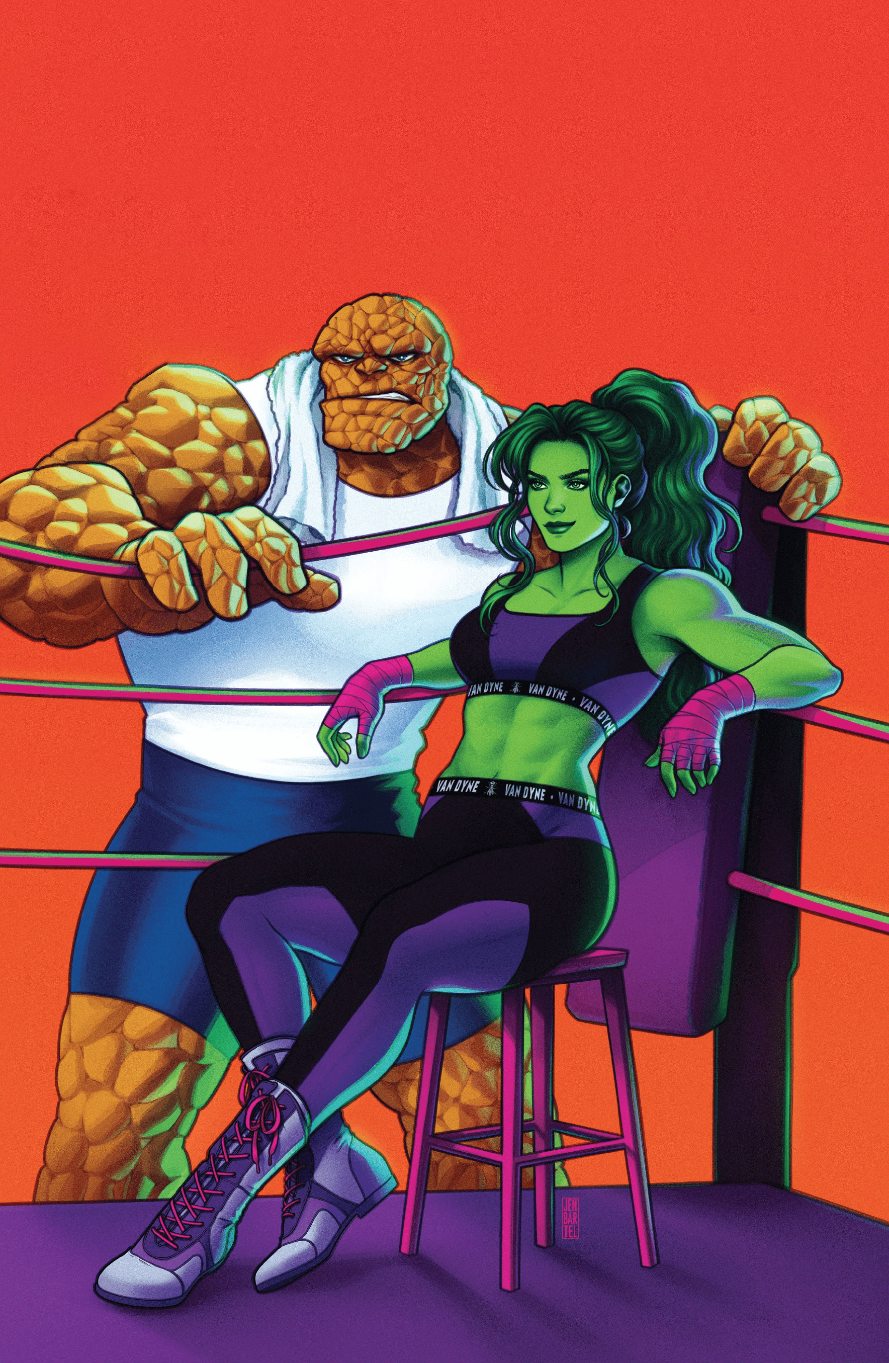 The Thing serves as Jen's coach on Jen Bartel's cover to She-Hulk Vol. 4 #4 (2022), Marvel Comics