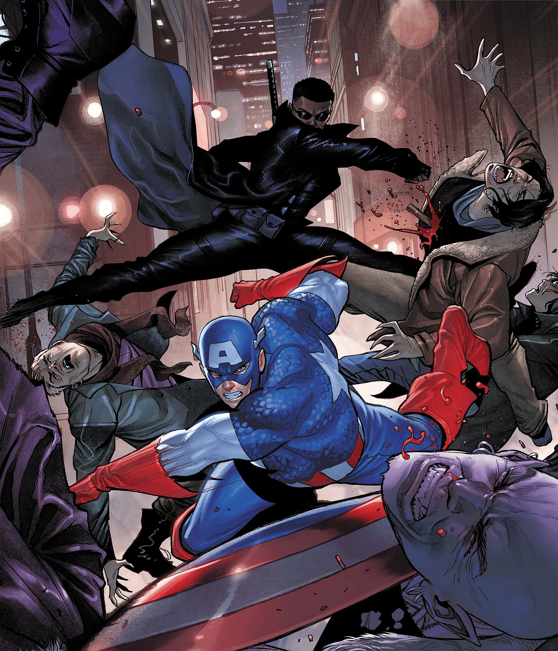 Blade and Captain America take the vampire world by storm on Martín Cóccolo's Stormbreakers variant cover to Blade Vol. 5 #3 "Mother of Evil: Part Three" (2023), Marvel Comics
