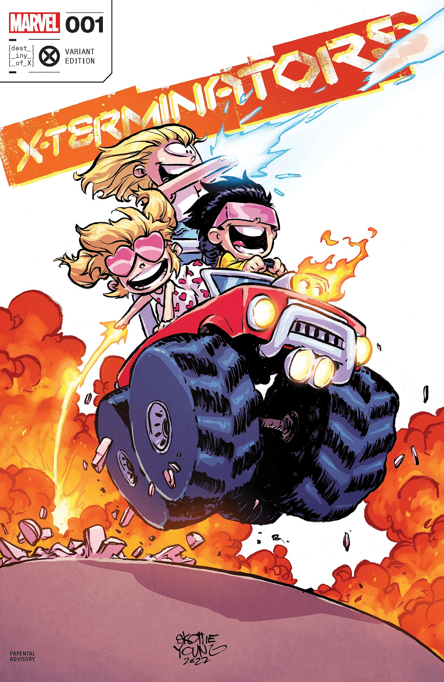 Jubilee, Dazzler, and Boom-Boom ride on Skottie Young's variant cover to X-Terminators Vol. 2 #1