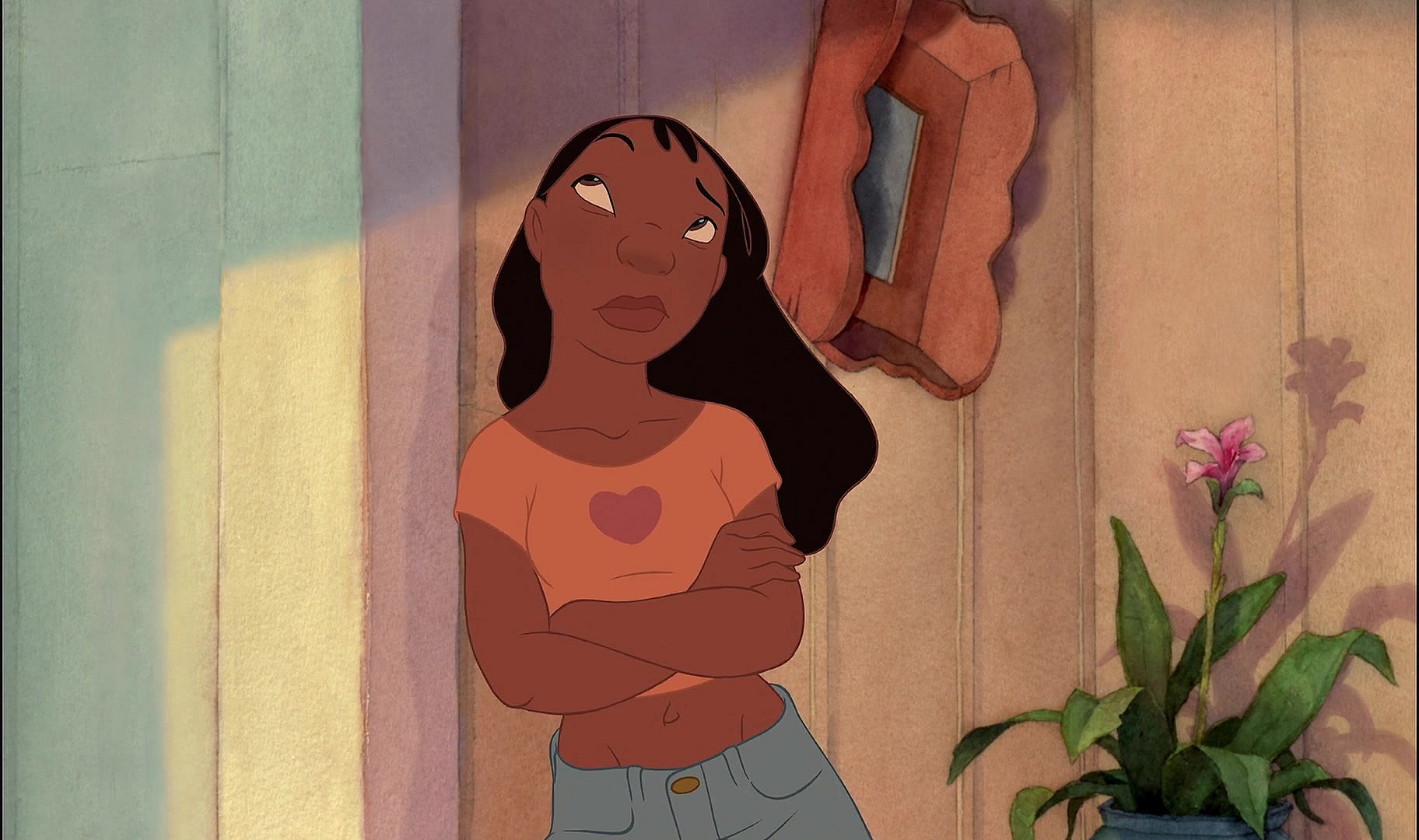 Nani (Tia Carrere) rolls her eyes at Lilo's (Daveigh Chase) latest stunt in Lilo & Stitch (2002), Walt Disney Studios