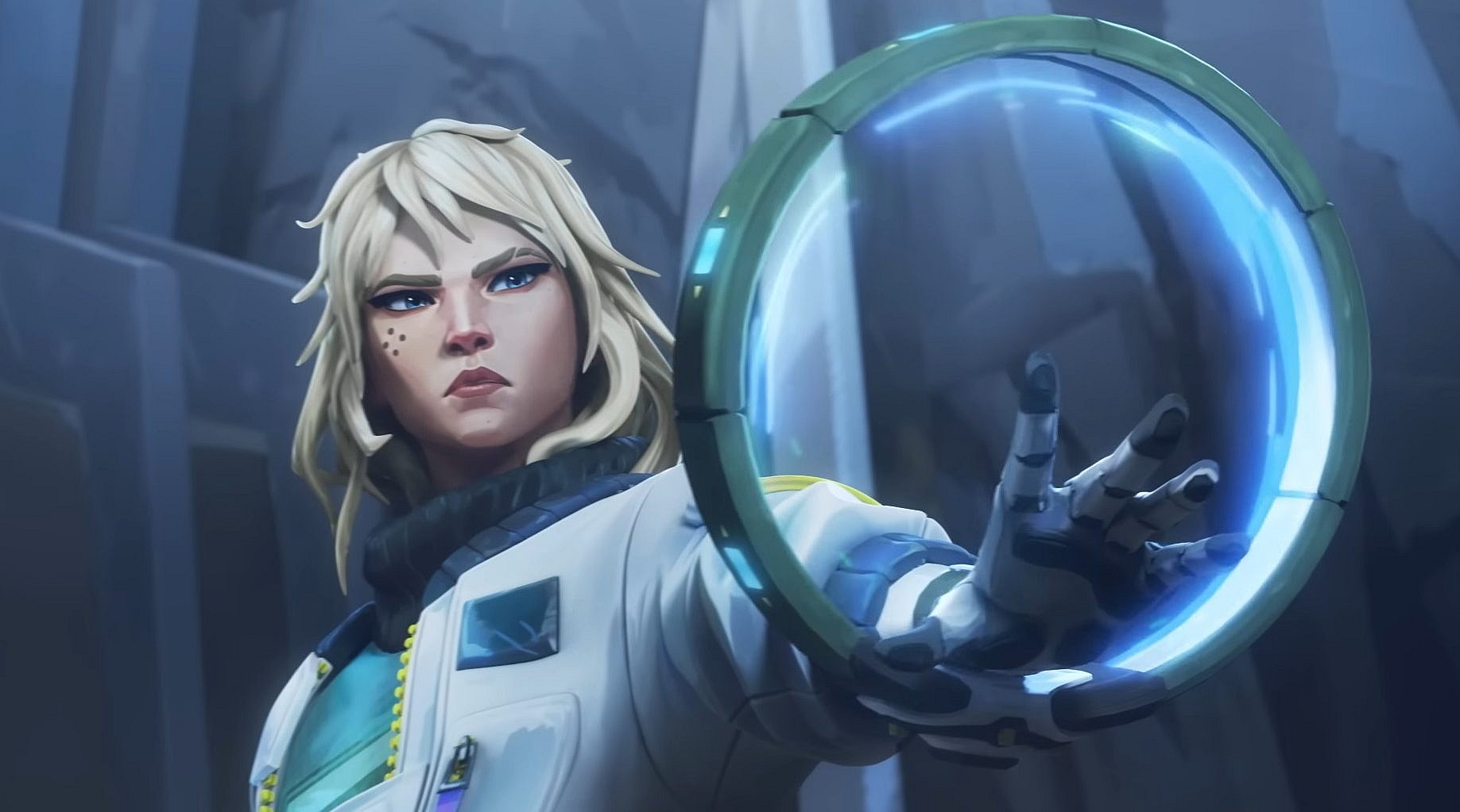 Deadlock (Nora Gjestvang) activates her nanowire accelerator in Valorant (2020), Riot Games