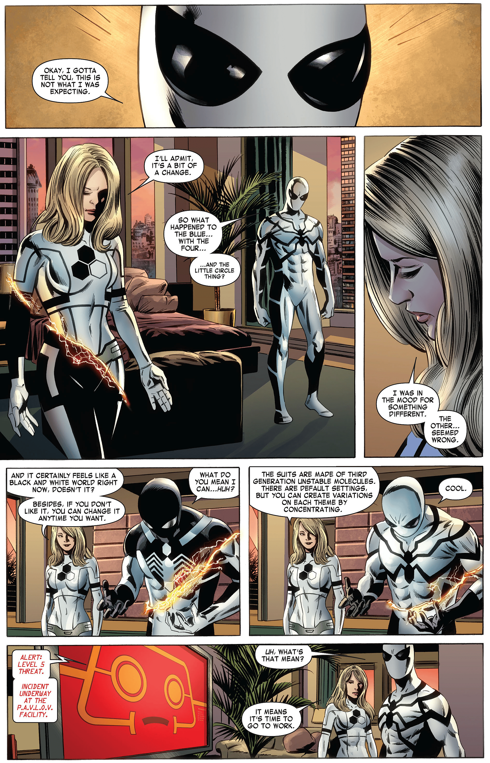 Spider-Man officially joins the Future Foundation as a core member in FF Vol. 1 #1 (2010), Marvel Comics. Words by Jonathan Hickman, art by Steve Epting. Rick Magyar, Paul Mounts, and Rus Wooton.