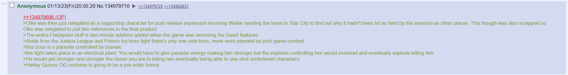 Archive link An alleged summery of Suicide Squad: Kill The Justice League via 4Chan