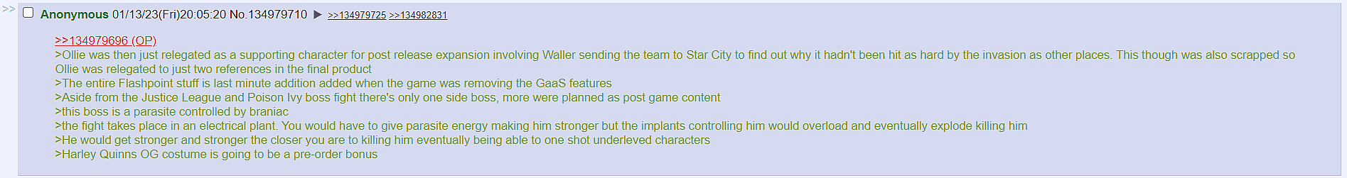 Archive link An alleged summery of Suicide Squad: Kill The Justice League via 4Chan