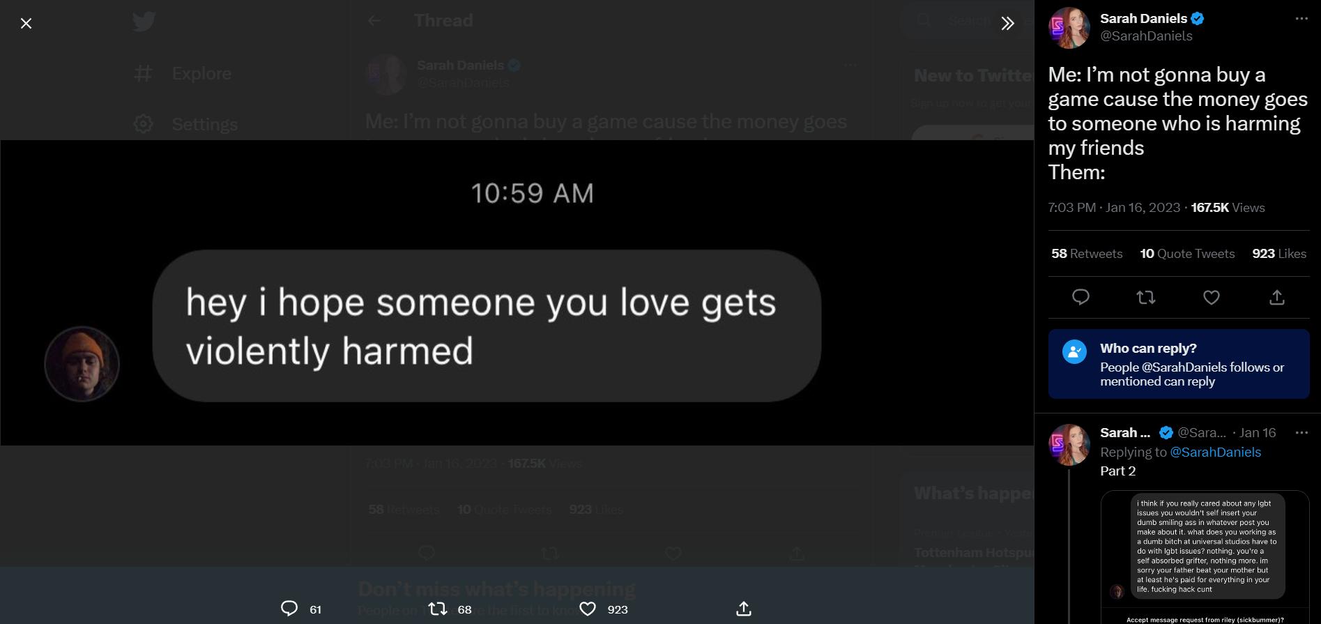Sarah Daniels highlights abusive messages she recieved via Twitter