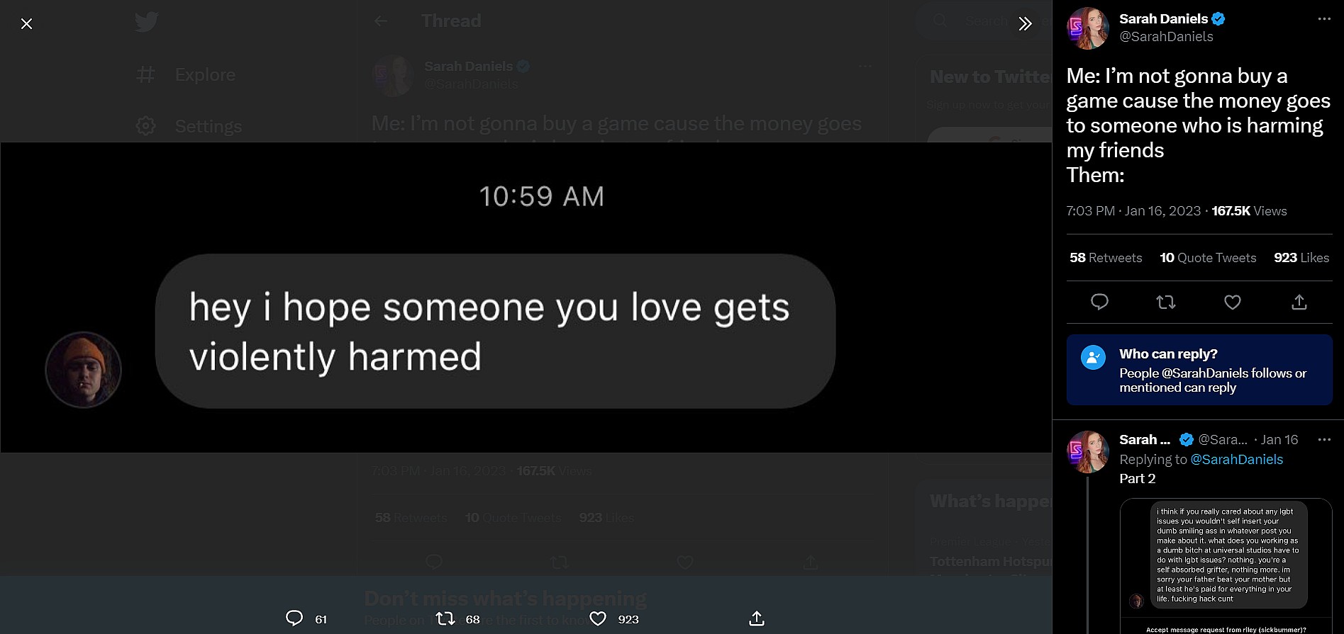 Sarah Daniels highlights abusive messages she recieved via Twitter