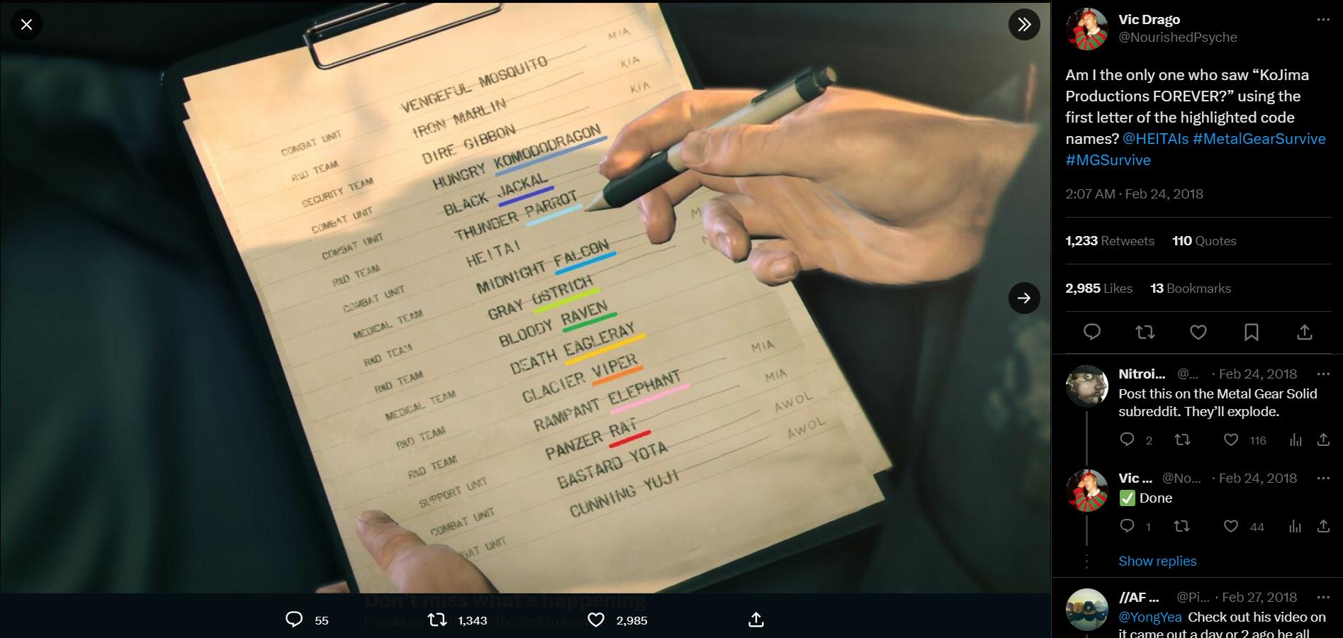 NourishedPsyche argues there is an Easter egg in Metal Gear Survive via Twitter