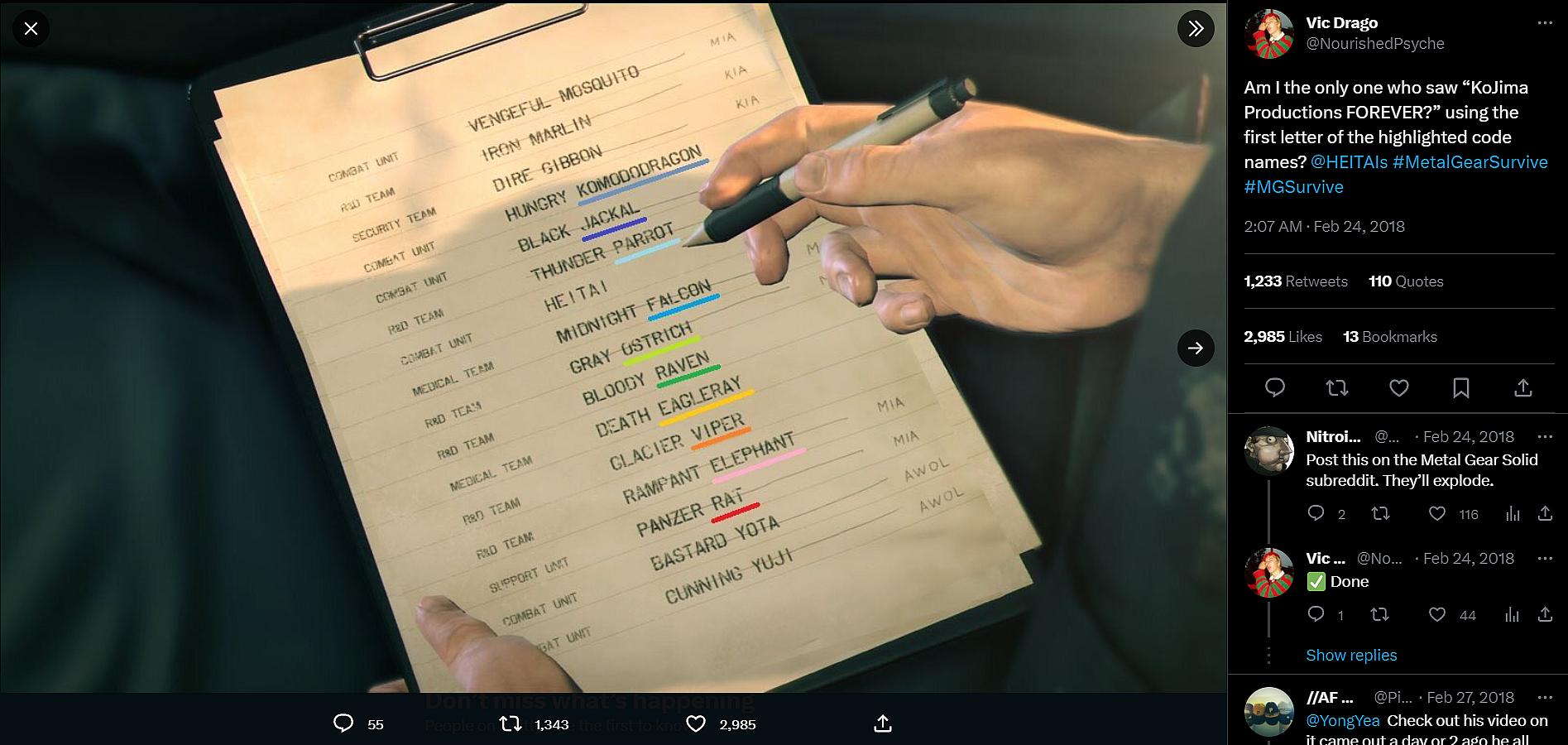 NourishedPsyche argues there is an Easter egg in Metal Gear Survive via Twitter