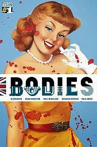 Bodies comic book cover featuring stylized woman in vintage 1950s aesthetic with red hair and polka