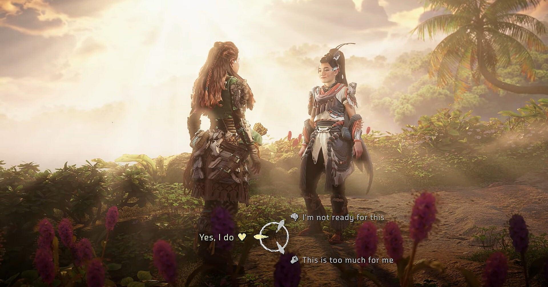 Player chooses whether to return Seyka's (Kylie Liya Page) feelings in Horizon Forbidden West