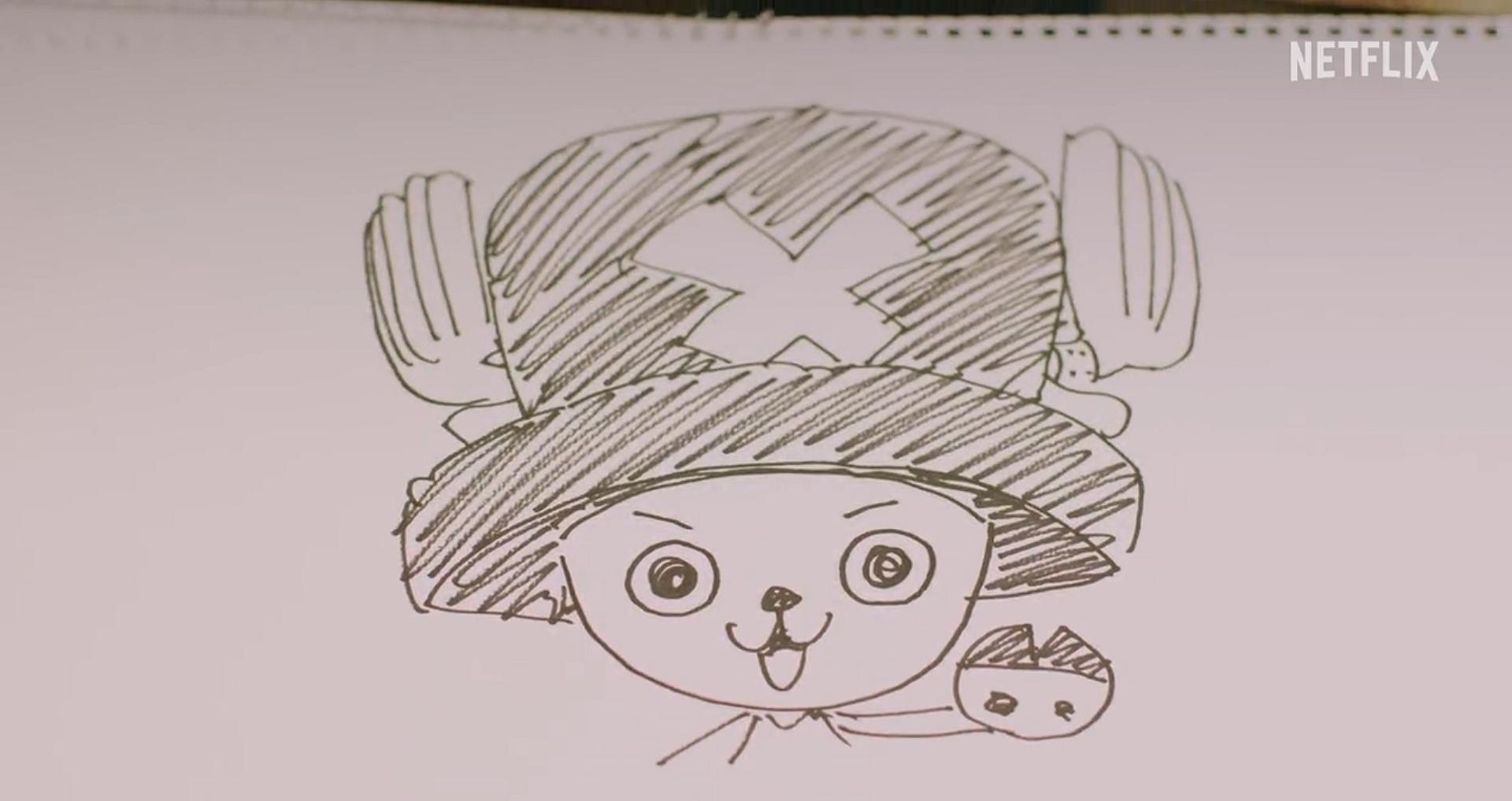 One Piece mangaka Eiichiro Oda illustrated tease of live-action crew member (2023), Netflix