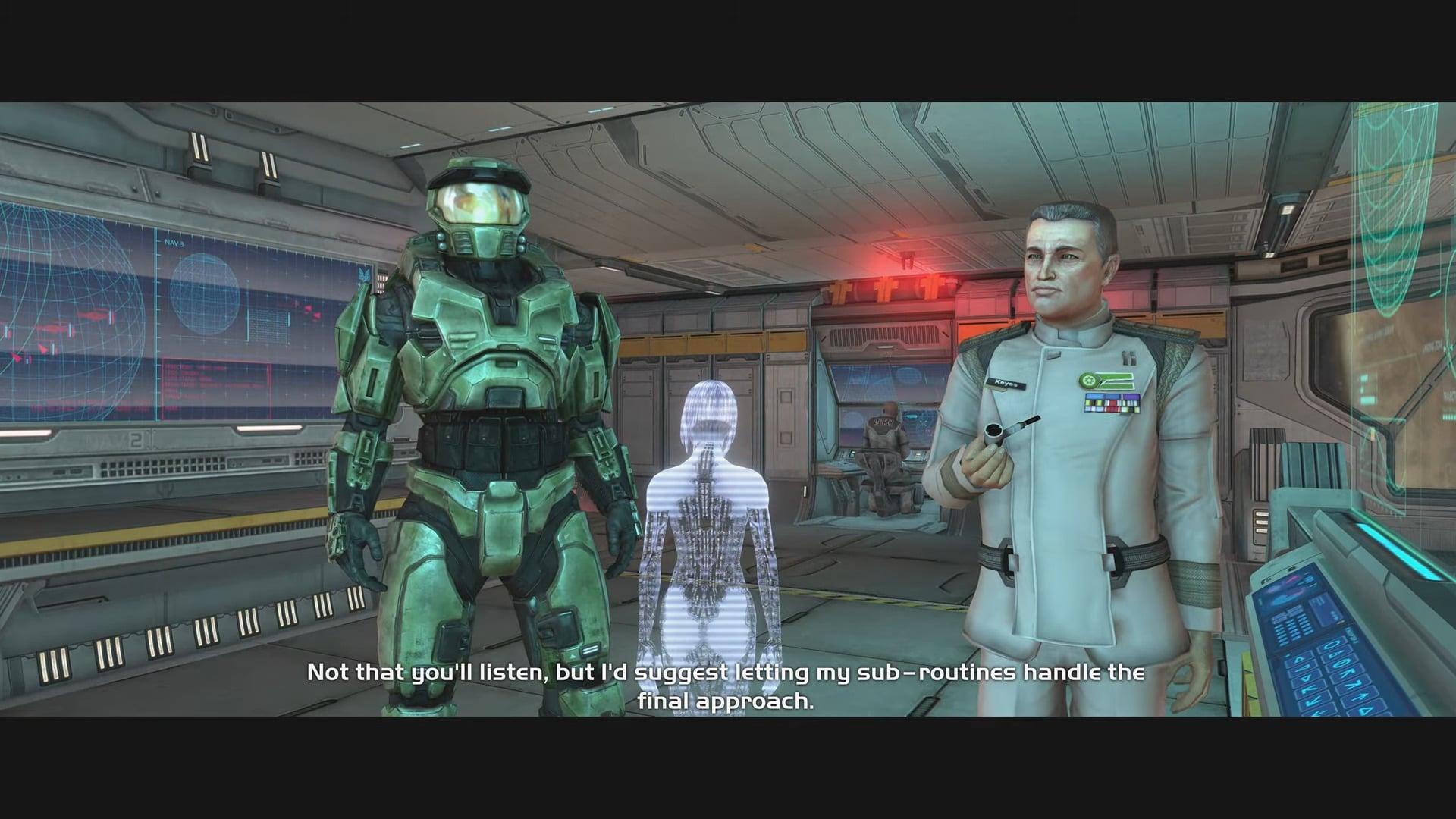 Cortana (Jen Taylor) prepares to land the Pillar of Autumn in Halo (2001), Bungie