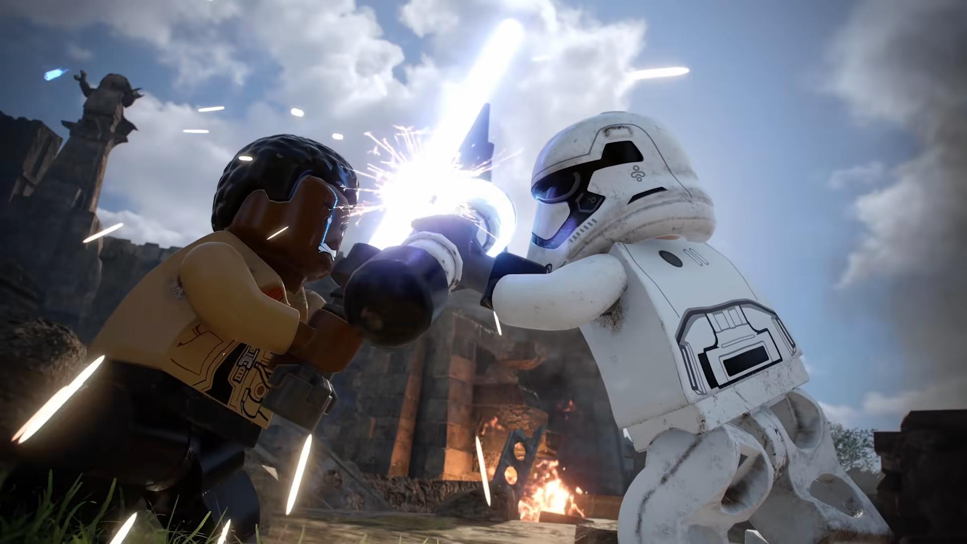Finn (Arif S. Kinchen) clashes with FN-2199 (Jim Pirri) in Lego Star Wars: The Skywalker Saga (2022), TT Games