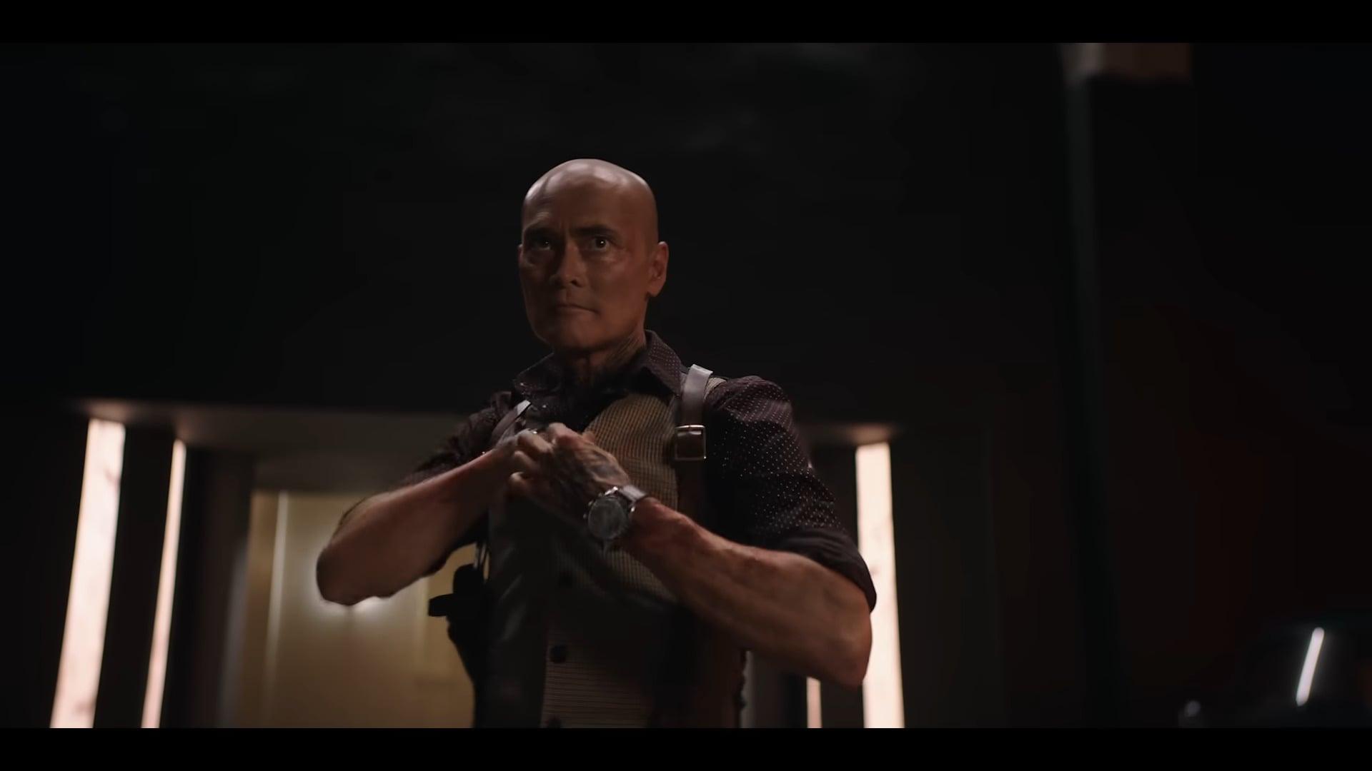 Tatsumi (Mark Dacascos) readies himself for a fight in Knights of the Zodiac (2023), Toei Animation via YouTube 