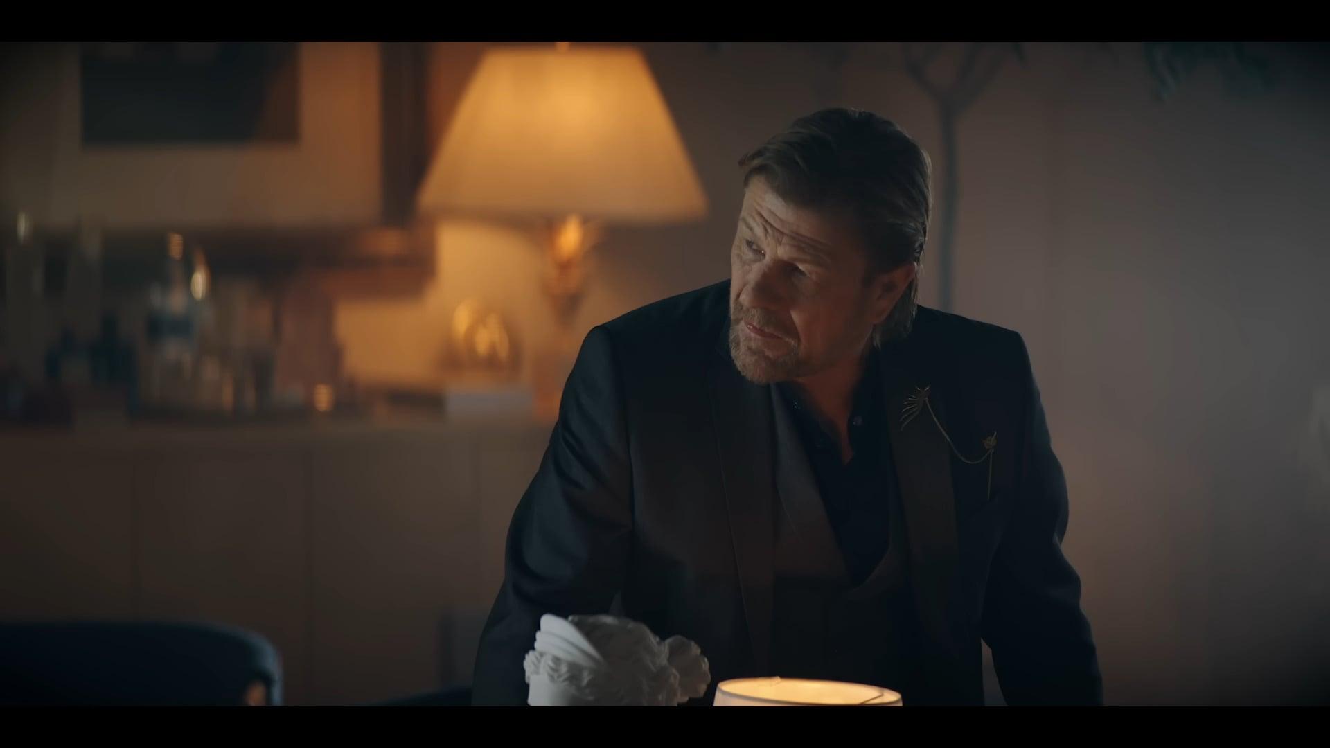 Alman Kido (Sean Bean) attempts to tell Seiya (Mackenyu) about the coming threat of Athena (Madison Iseman) in Knights of the Zodiac (2023), Toei Animation via YouTube