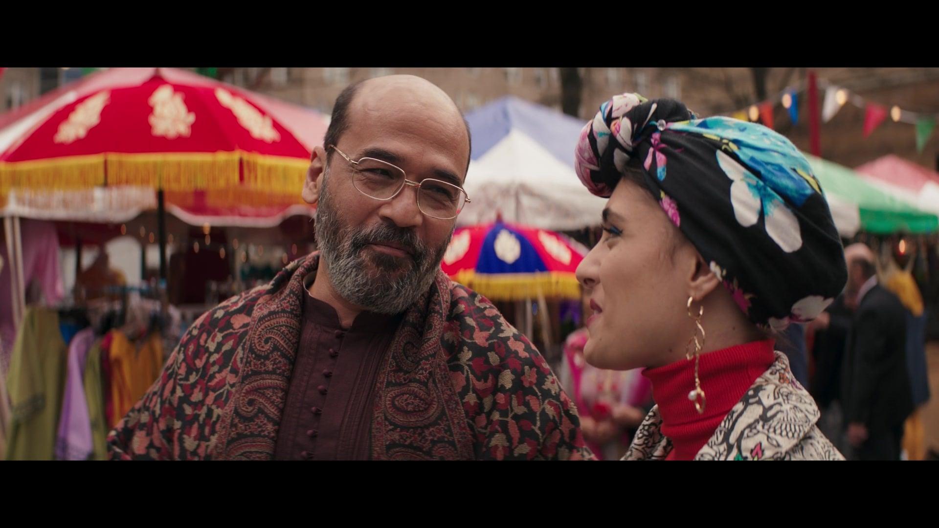 Yusuf Khan (Mohan Kapur) enjoys Eid Mubarak with Nakia Bahadir (Yasmeen Fletcher) in Ms. Marvel Season 1 Episode 2 "Crushed" (2022), Marvel Entertainment via Disney Plus