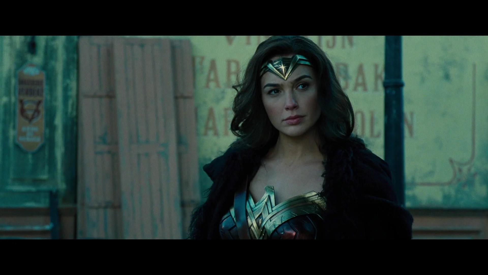 Diana (Gal Gadot) surveys the aftermath of the Liberation of Veld in Wonder Woman (2017), Warner Bros, Pictures via Blu-ray