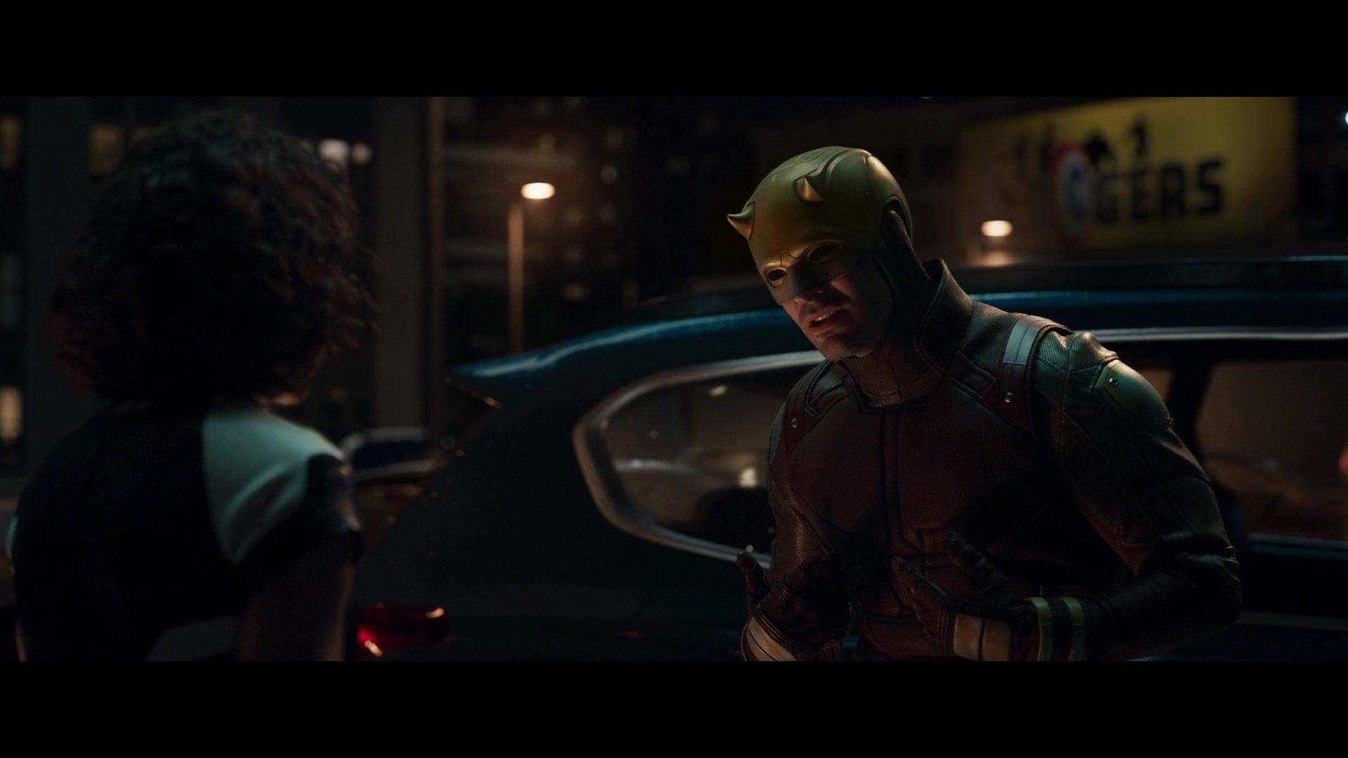 Daredevil (Charlie Cox) argues super hero methodology with She-Hulk (Tatiana Maslany) in She-Hulk: Attorney at Law Season 1 Episode 8 “Ribbit and Rip It” (2022), Marvel Entertainment