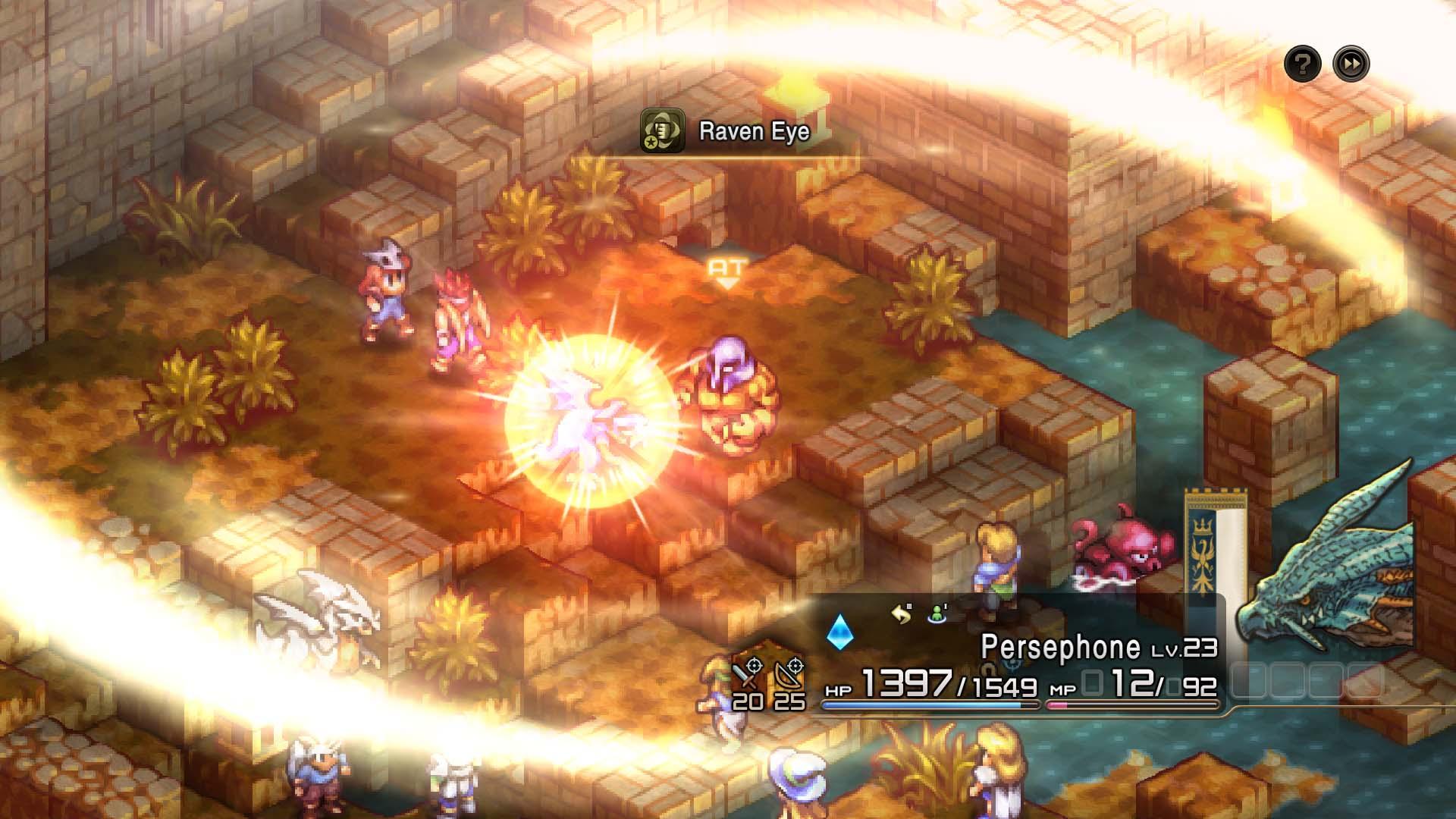 A Golem unleashes Raven Eye upon a hapless Dragon via Tactics Ogre: Reborn (2022), Square Enix