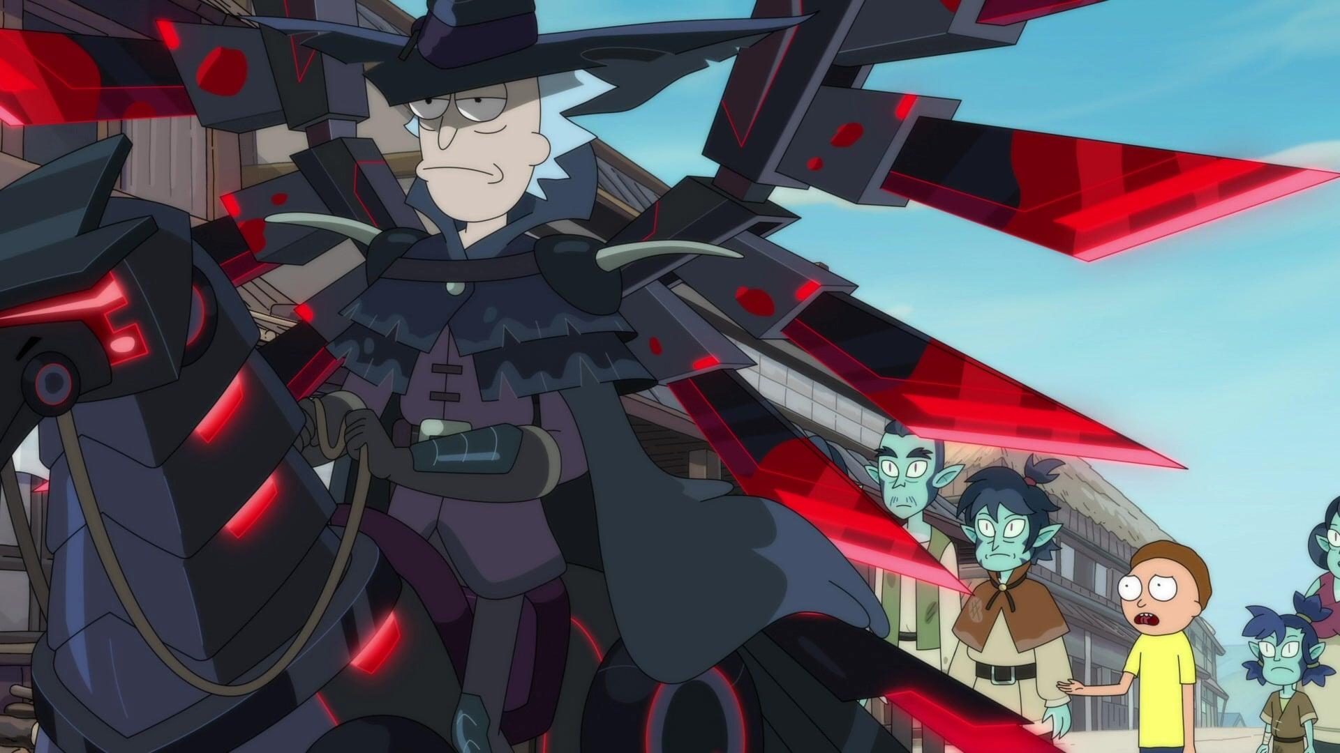 Rick (Justin Roiland) abandons Morty (Justin Roiland) for life as an anime hero in  Rick and Morty Season 5 Episode 10 "Rickmurai Jack" (2021), Adult Swim