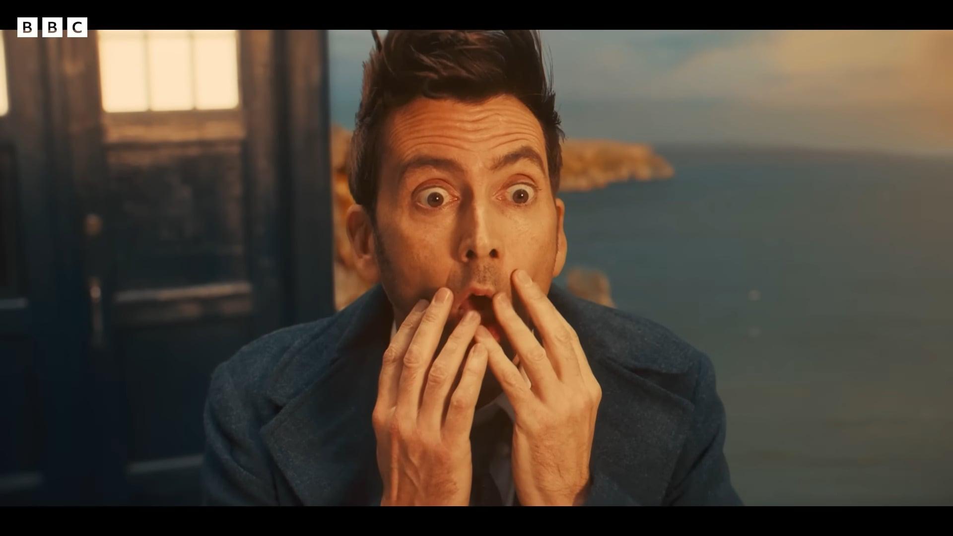 The Doctor (David Tennant) is shocked to find himself regenerating into a previous form in Doctor Who "The Power of the Doctor" Special (2022), BBC