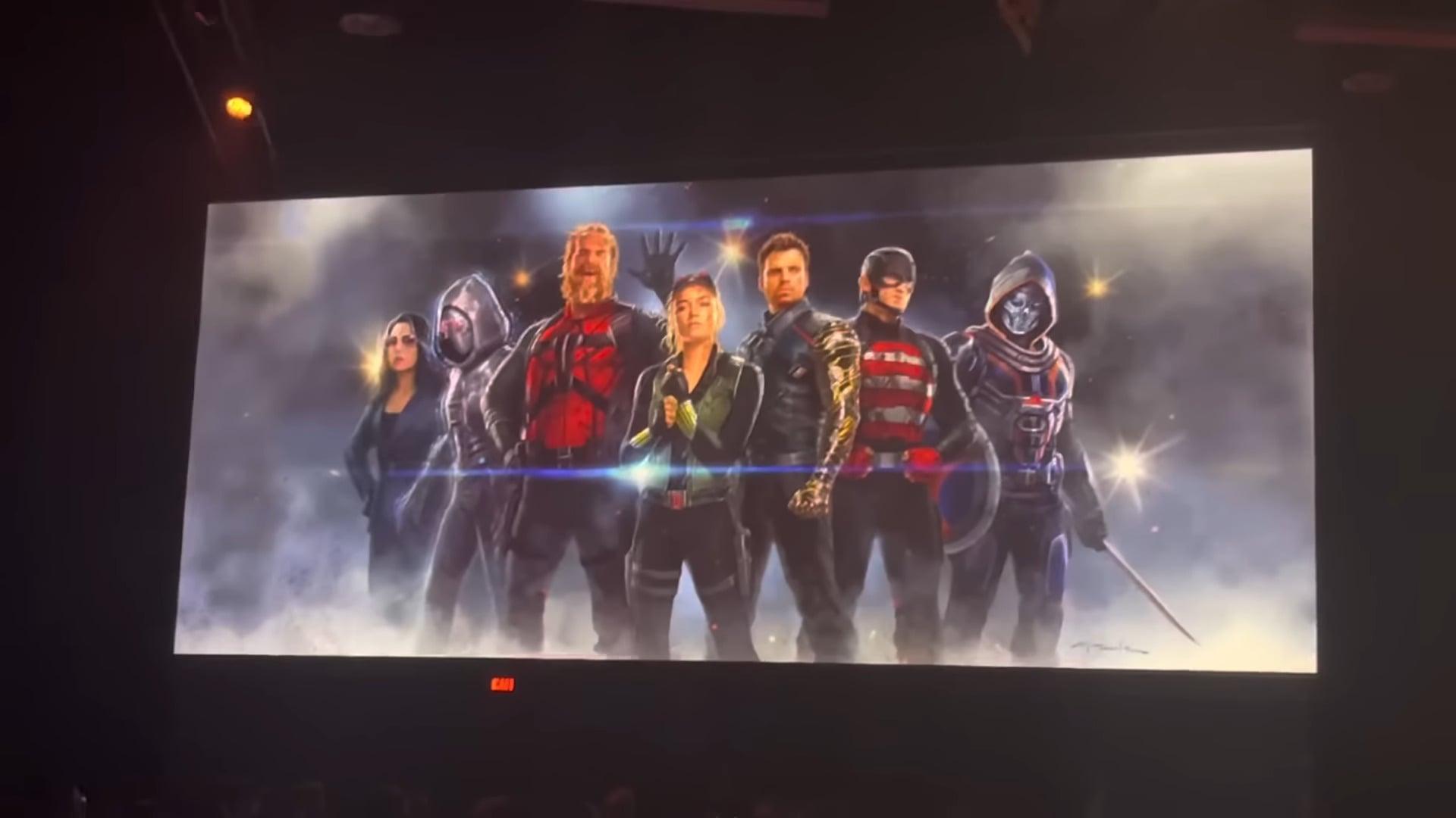 Marvel unveils the line-up for their Thunderbolts film - including Valentina Allegra de Fontaine (Julia Louis-Dreyfus), Ghost (Hannah John-Kamen), Red Guardian (David Harbour), Yelena Bolova (Florence Pugh), Bucky (Sebastian Stan), U.S. Agent (Wyatt Russell) and Taskmaster (Olga Kurlyenko) - at the 2022 D23 Expo