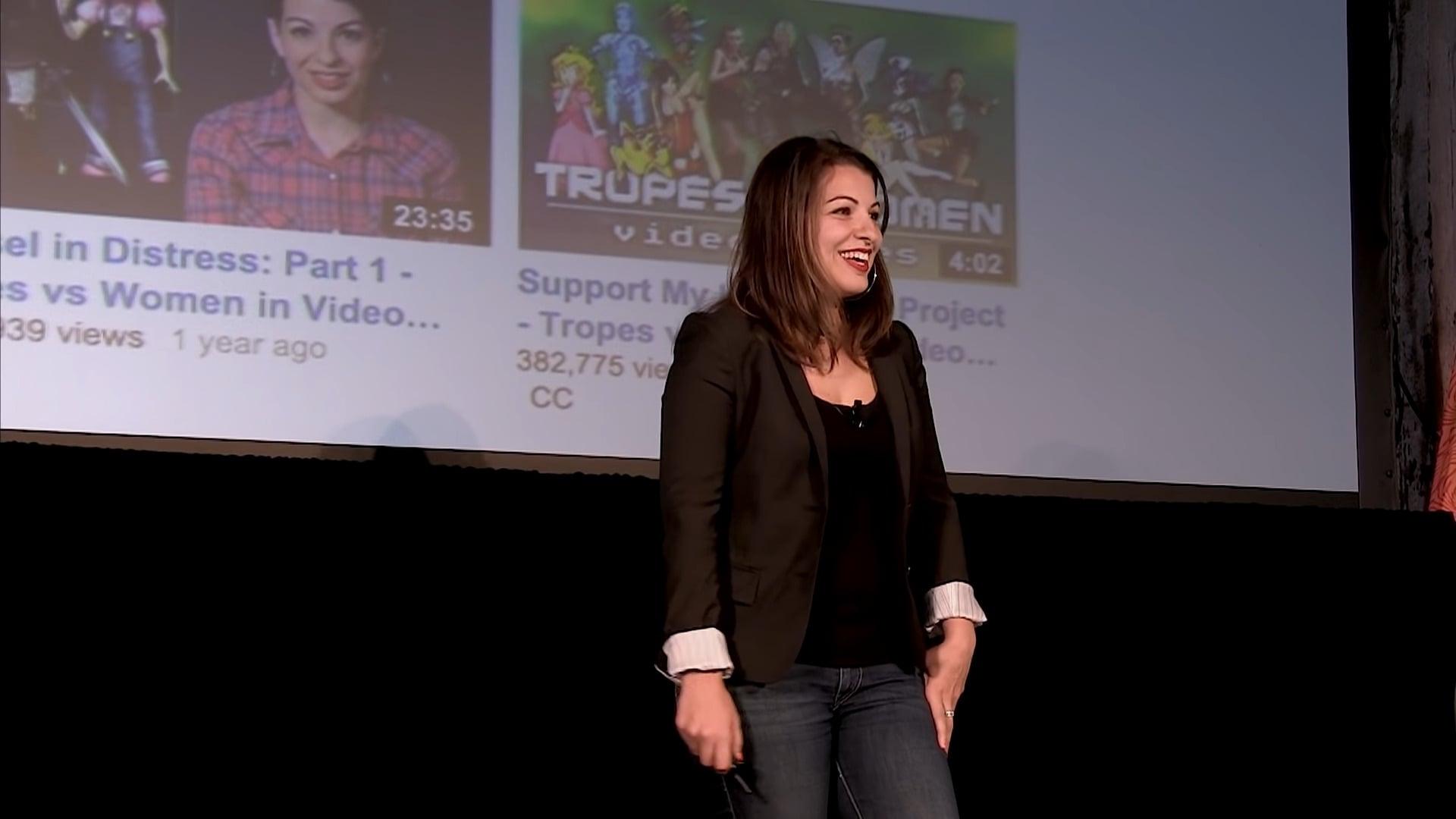 Anita Sarkeesian takes the stage at the 2014 XOXO Festival