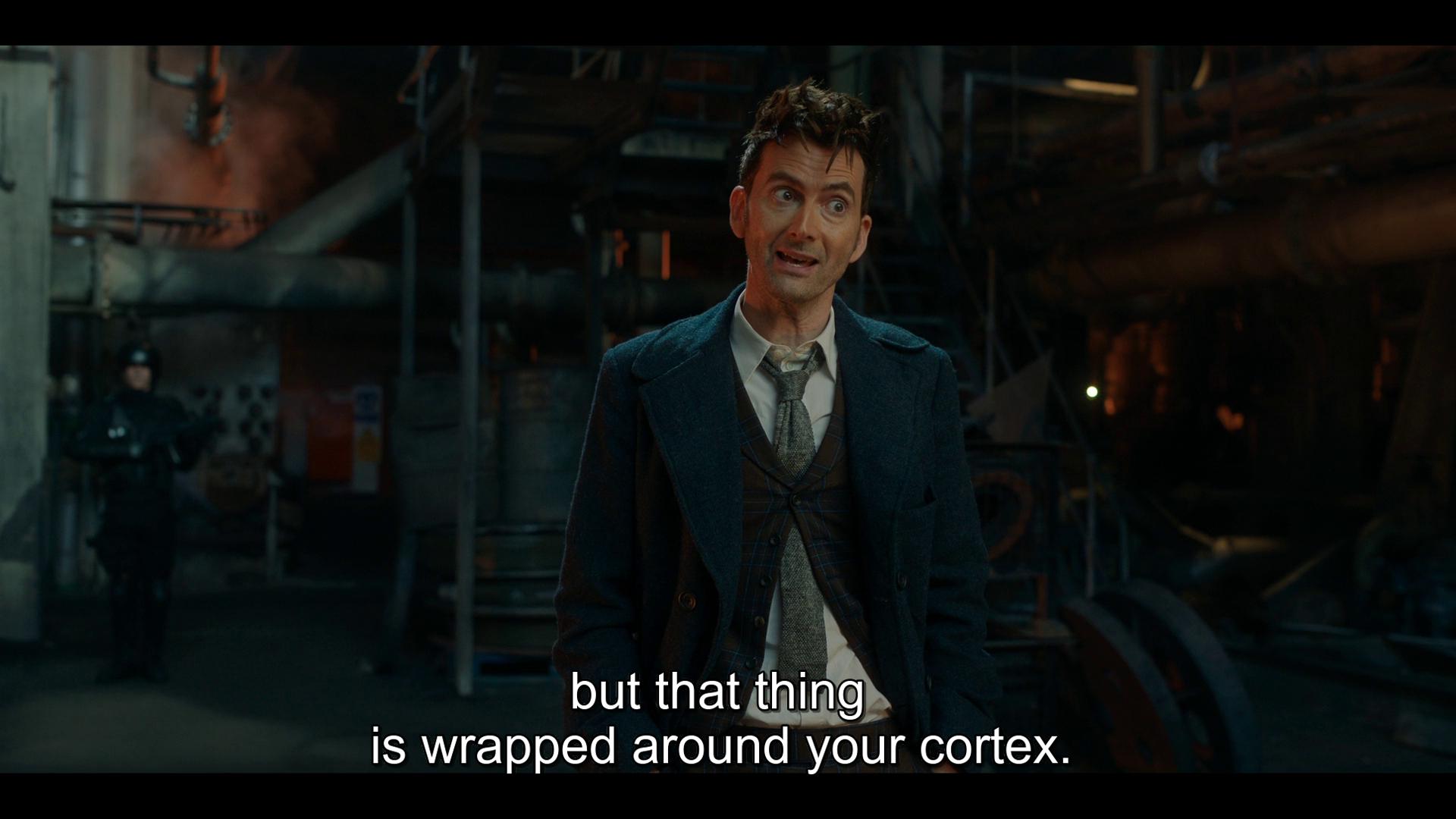 The Doctor (David Tennant) expresses concern over Rose (Yasmin Finney) and Donna's (Catherine Tate) ongoing dance with Human-Time Lord Meta-Crisis in Doctor Who Special 302 "The Star Beast" (BBC)