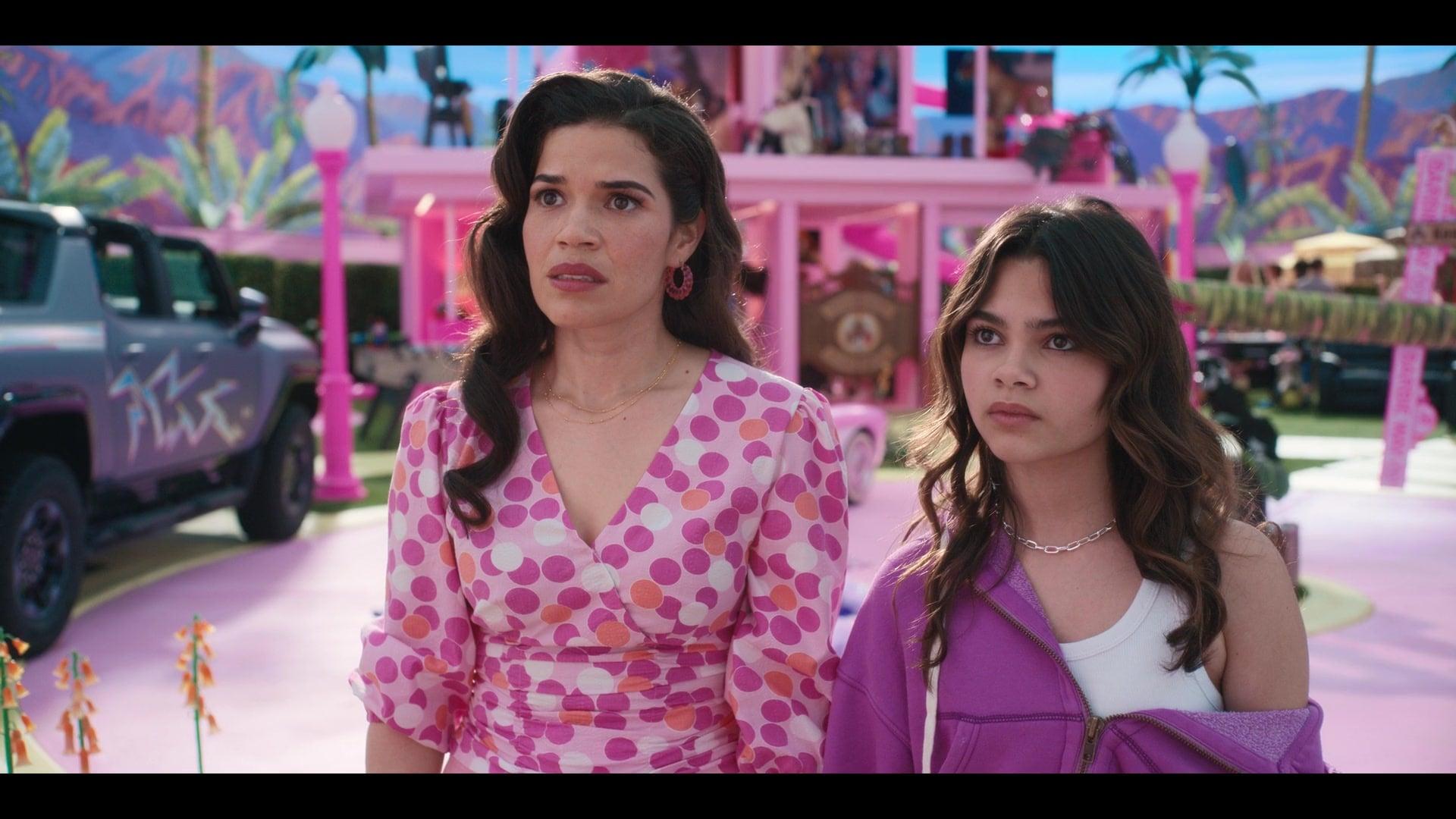 Gloria (America Ferrera) and her daughter Sasha (Ariana Greenblatt) attempt to reignite the fight inside Barbie (Margot Robbie) in Barbie (2023), Warner Bros. Pictures