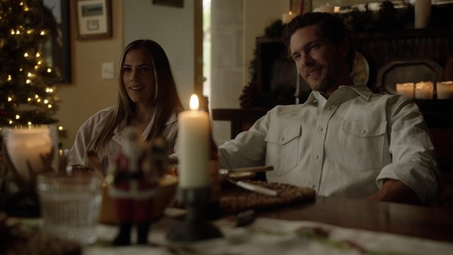 Jana Kramer as Lexie Crenshaw and Adam Senn as Coby Mason in A Cowboy Christmas Romance (2023), Lifetime