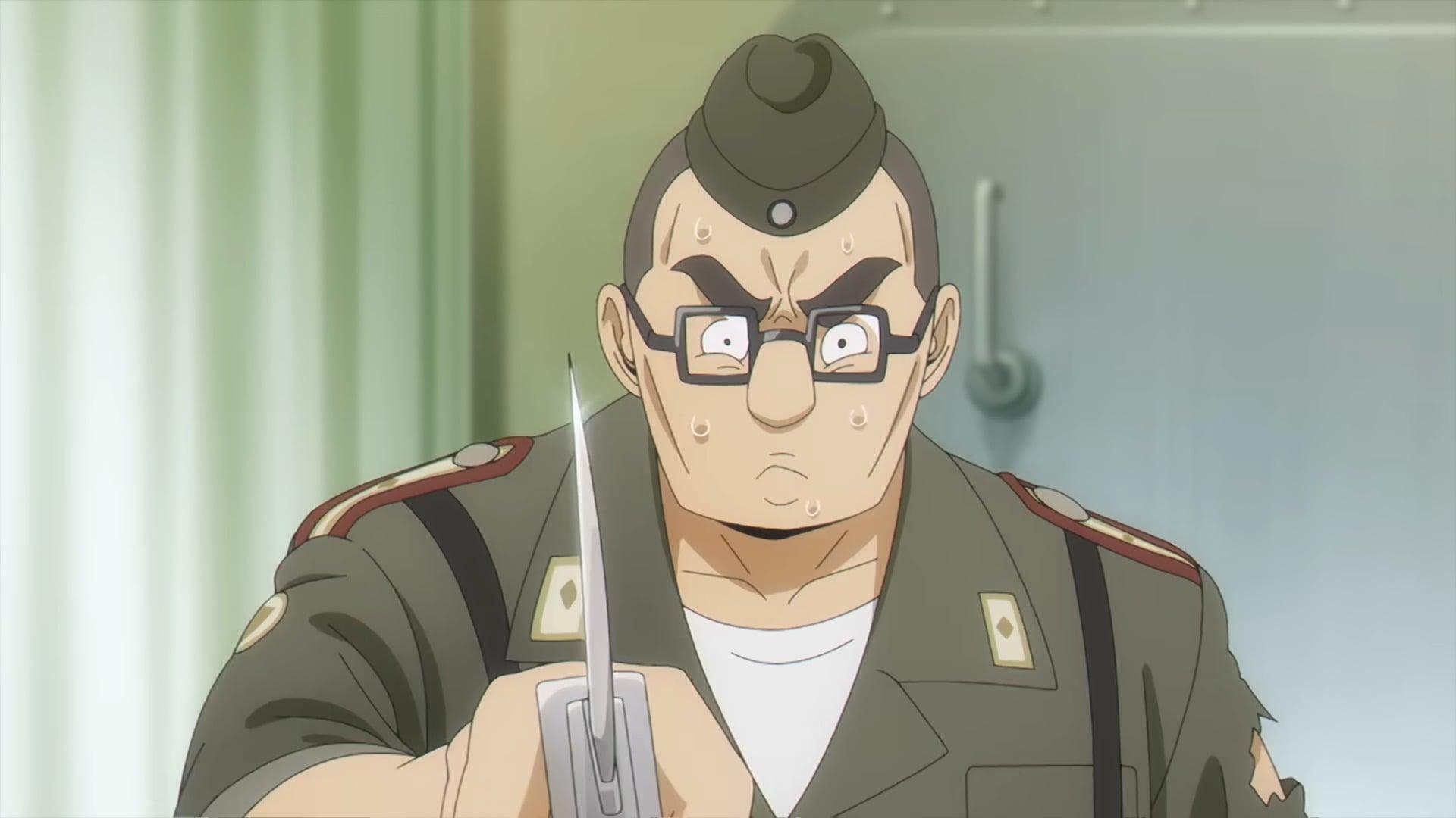 Luca (Kento Kaku) draws a knife on Anya Forger (Atsumi Tanezaki) in Spy x Family CODE: White (2023), Wit Studio