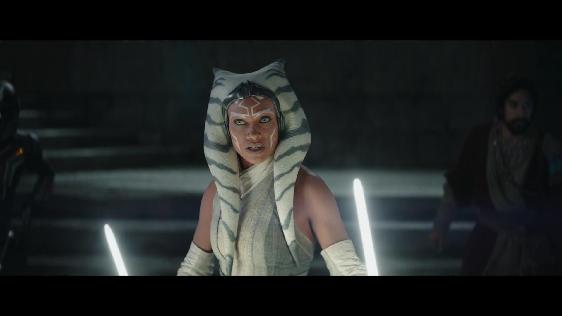 Ahsoka Tano (Rosario Dawson) prepares to face down Grand Admiral Thrawn's (Lars Mikkelsen) troops in Ahsoka Season 1 Episode 8 "Part Eight: The Jedi, the Witch, and the Warlord" (2023), Disney