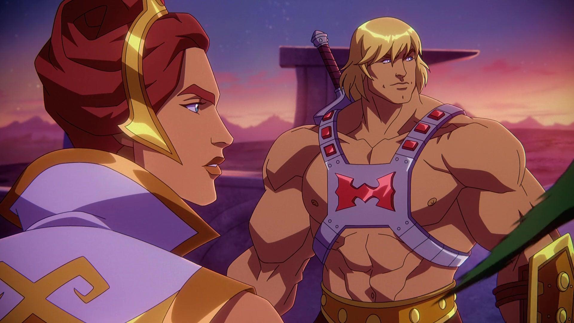 He-Man (Chris Wood) and Teela (Sarah Michelle Gellar) take on Snake Mountain in Masters of the Universe Revelation Season 1 Episode 2 "The Poisoned Chalice" (2021), Netflix