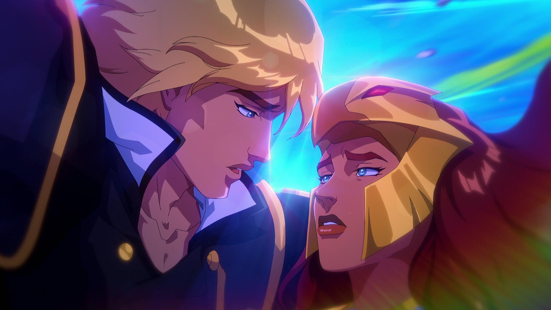 Prince Adam (Chris Wood) comes to the rescue of Teela (Melissa Benoit) in Masters of the Universe: Revolution. Cr. COURTESY OF NETFLIX © 2024