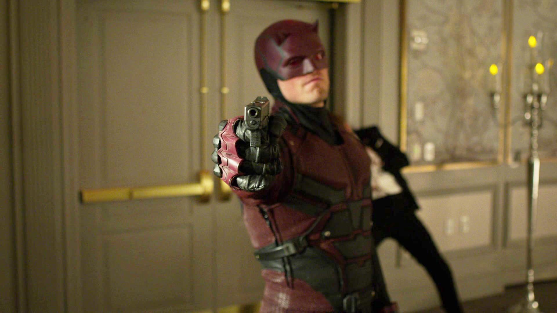 Benjamin Pondexter (Wilson Bethel) attempts to kill Tammy Hattley (Kate Udall) in Daredevil Season 3 Episode 13 “A New Napkin” (2018), Marvel Entertainment