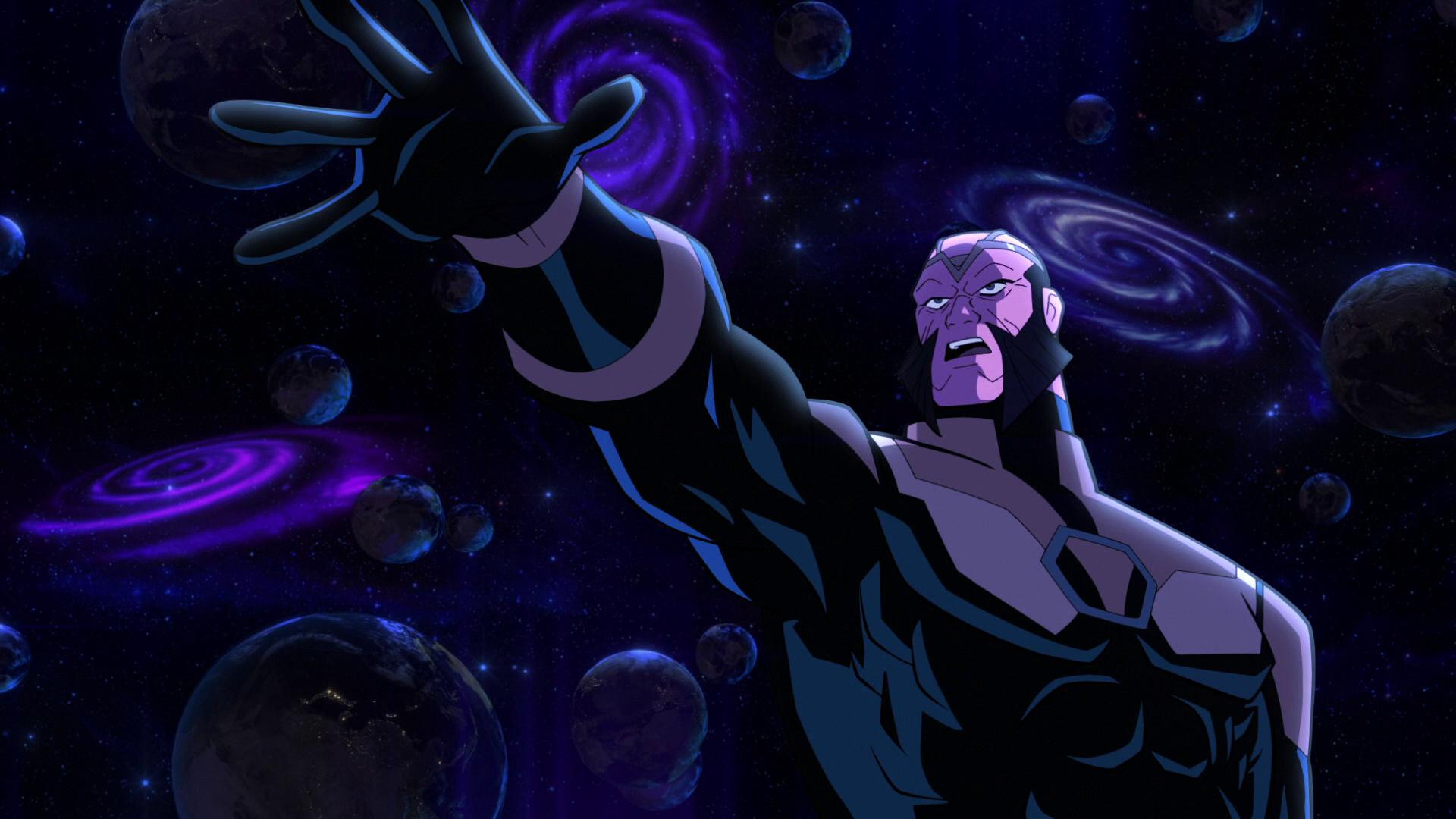 The Monitor (Jonathan Adams) explains the Multiverse's current predicament in Justice League: Crisis on Infinite Earths - Part One (2024), Warner Bros. Animation