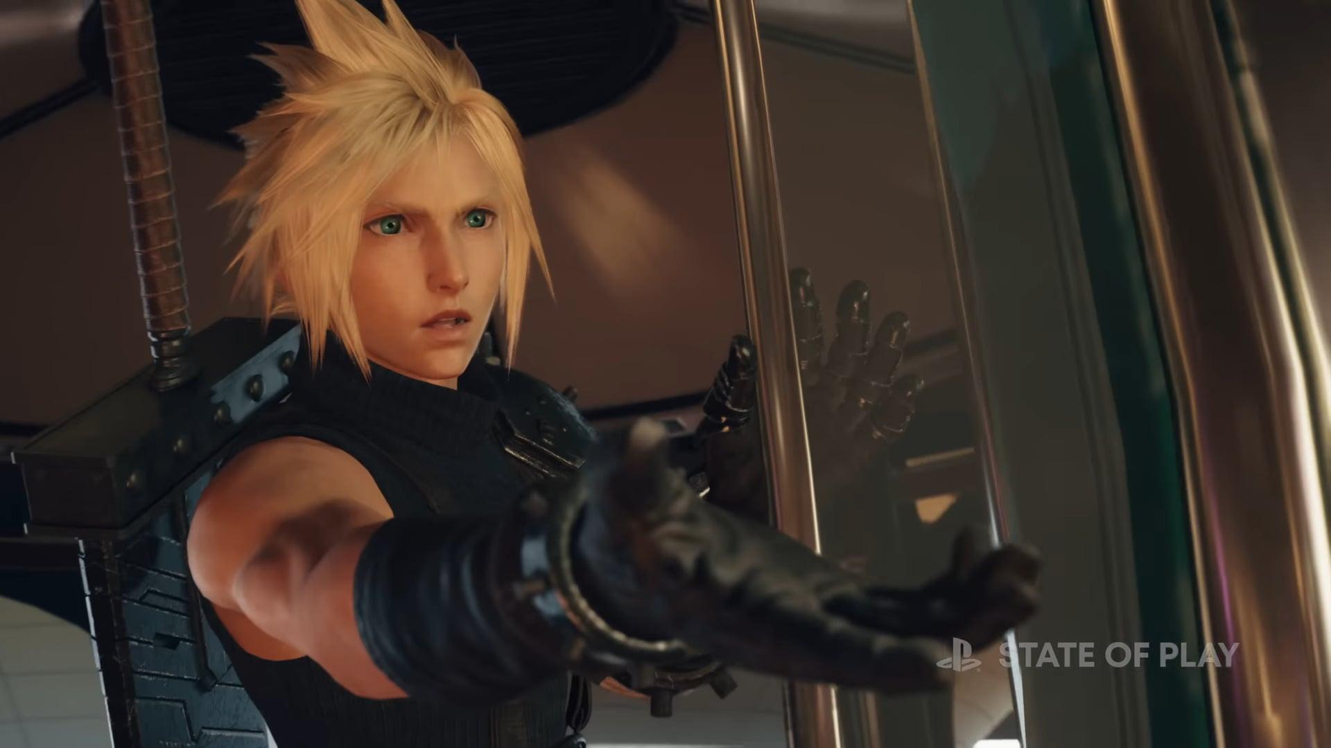 Cloud Strife (Takahiro Sakurai) reaches out for Tifa's (Ayumi Ito) hand in Final Fantasy VII Rebirth (2024), Square Enix