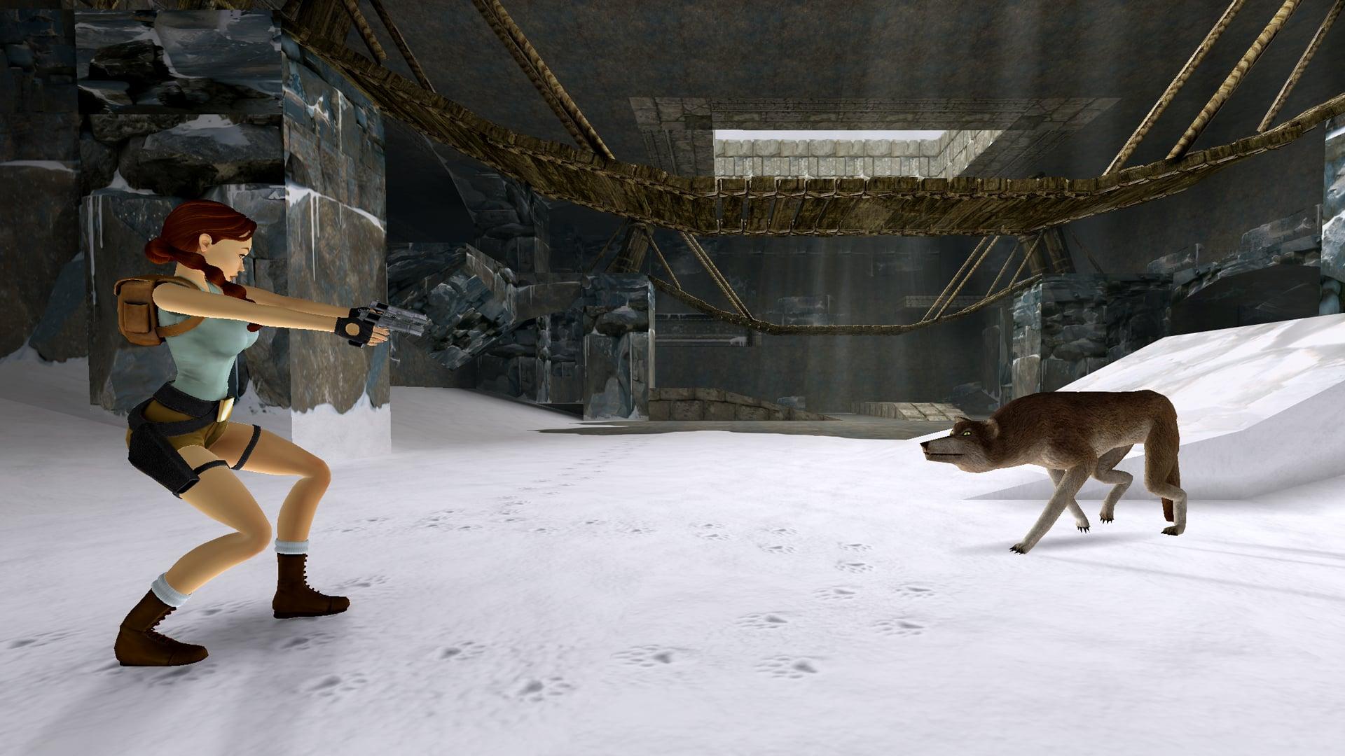 Lara Croft takes on a wild wolf in Tomb Raider Remastered (2023), Crystal Dynamics