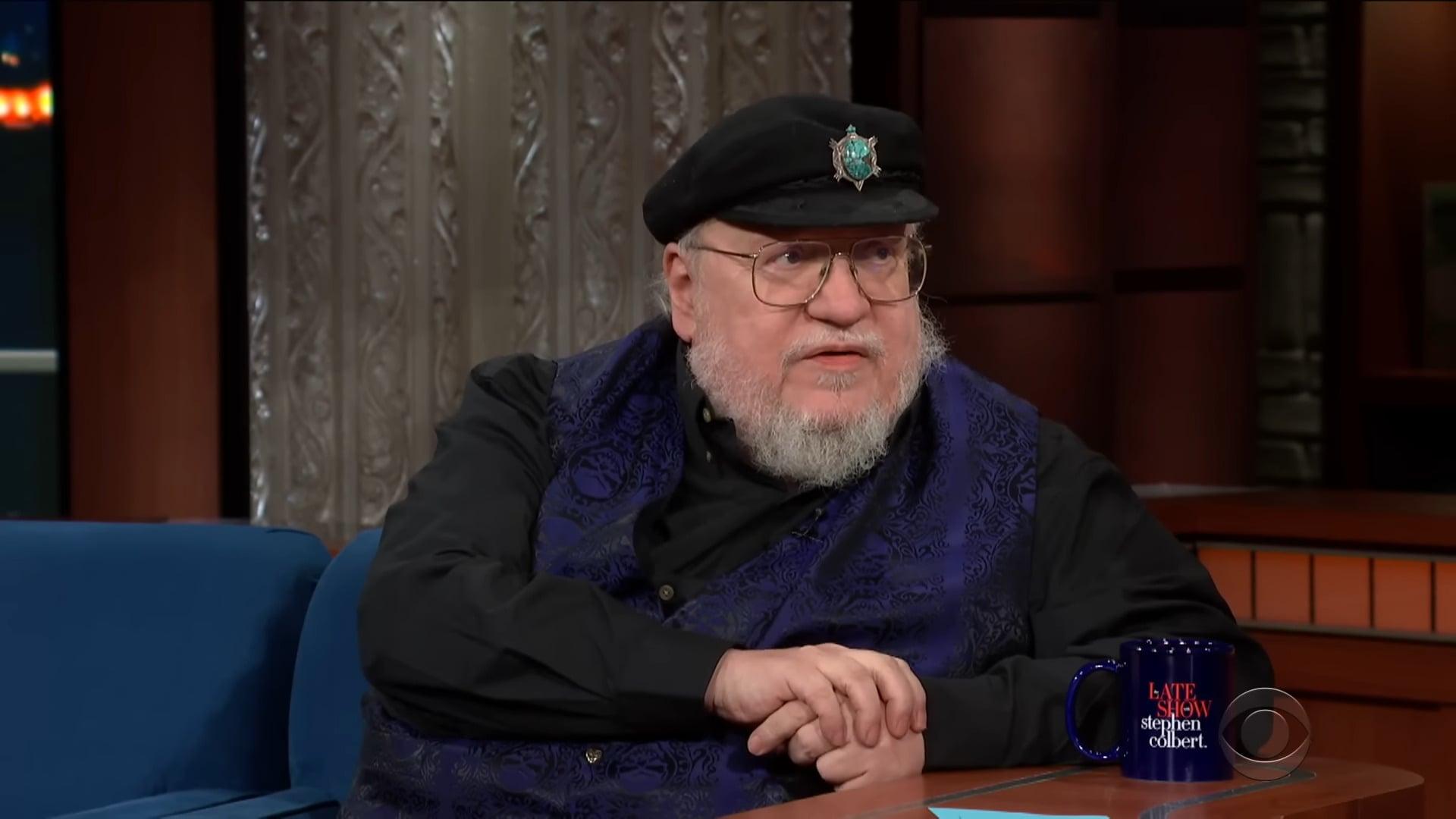 George R.R. Martin talks geo-politics during an October 2023 appearance on The Late Show with Stephen Colbert