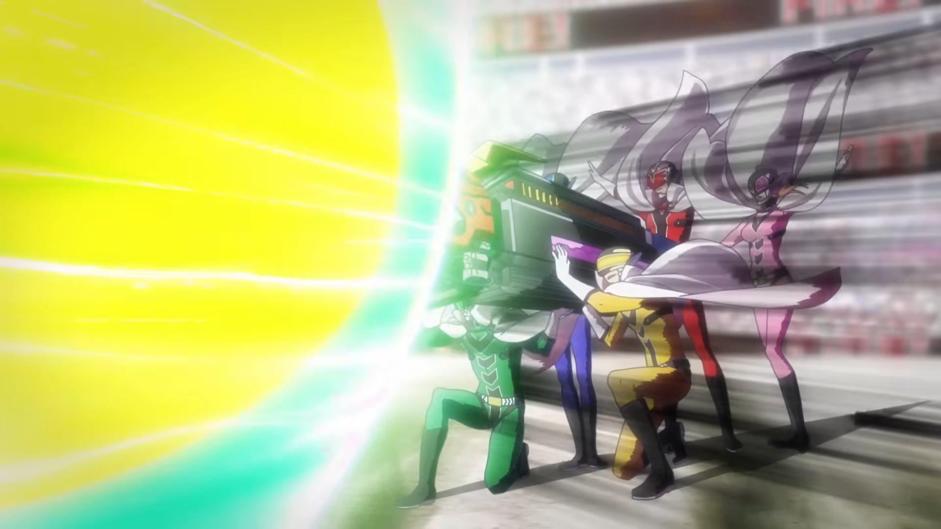 The Dragon Keepers aseembles to fire the Divine Tool Dragon Blaster in Ranger Reject (2024), Yostar Pictures.