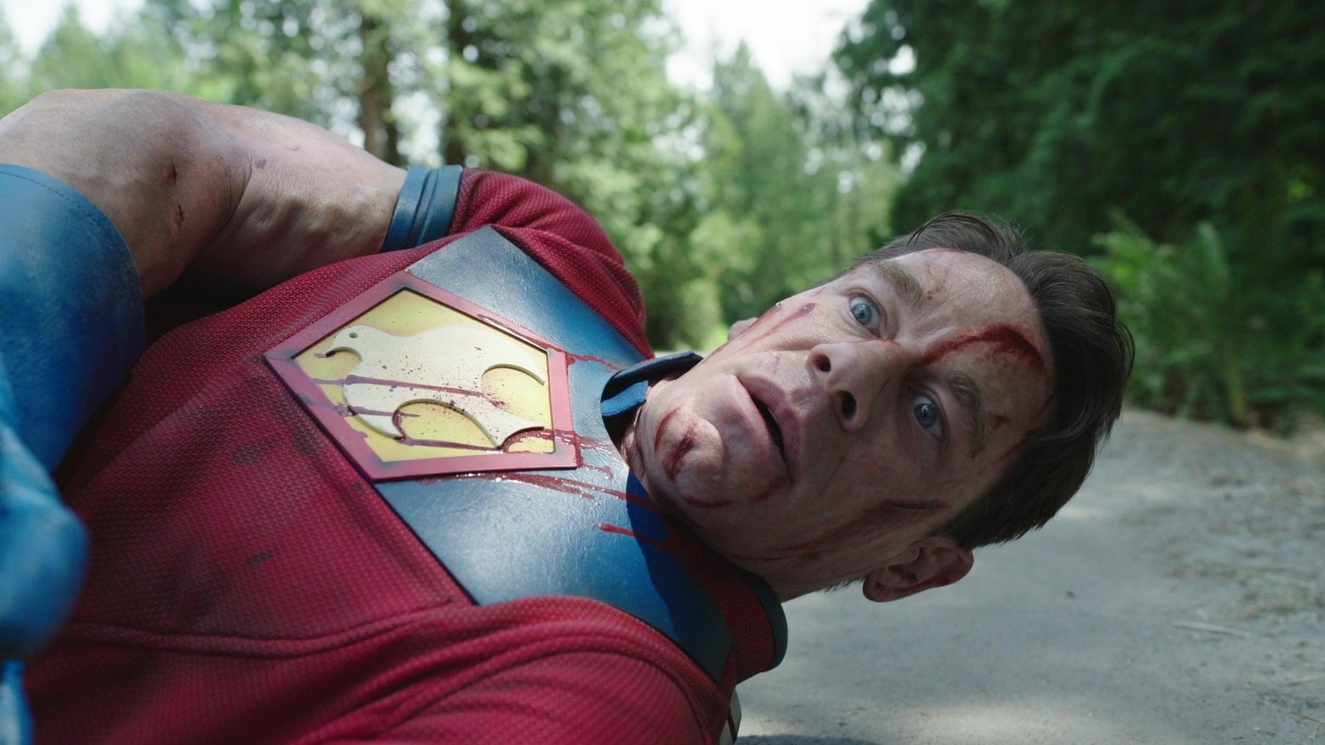 Peacemaker (John Cena) finds White Dragon (Robert Patrick) to be a tougher fight than he predicted in Peacemaker Season 1 Episode 7 "Stop Dragon My Heart Around" (2021), Warner Bros. Entertainment