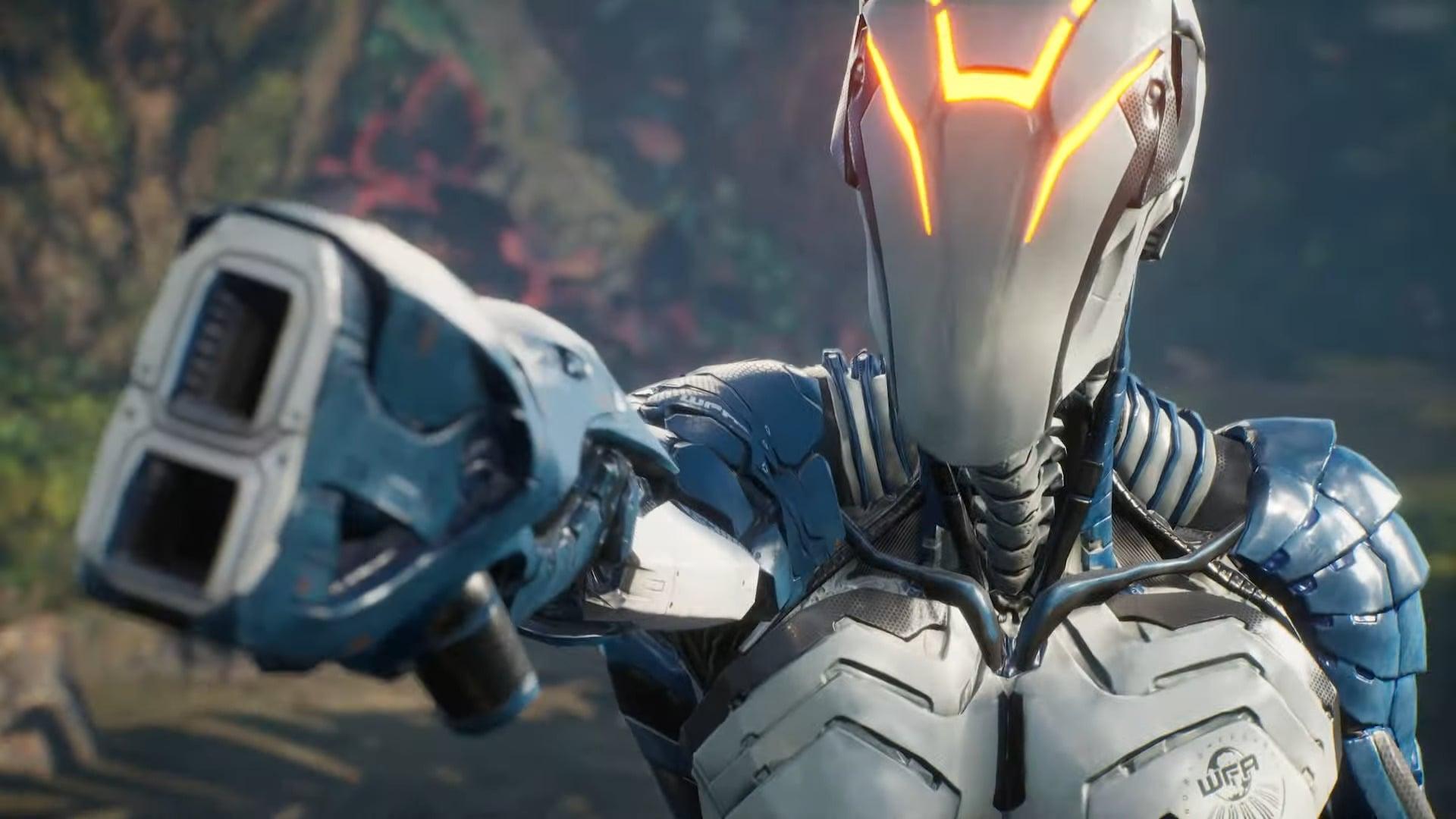 A WFA drone does its best Mega Man impression in Outcast - A New Beginning (2024) THQ Nordic