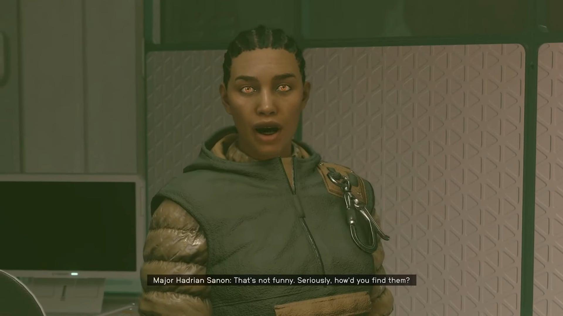Hadrian (Cynthia Kaye McWilliams) is revealed to be a gender-swapped clone in Starfield (2023), Bethesda Game Studios