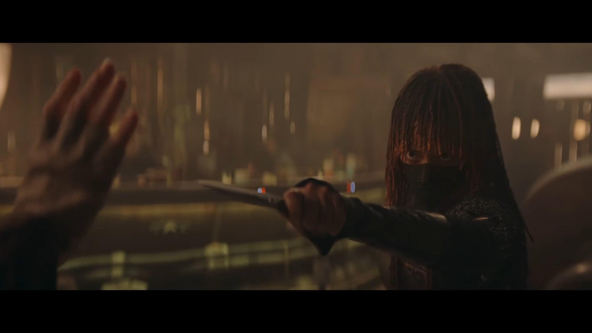 A Sith (Amandla Stenberg) finds herself on the losing end of a fight with Master Indara (Carrie-Anne Moss) in The Acolyte (2024), Disney