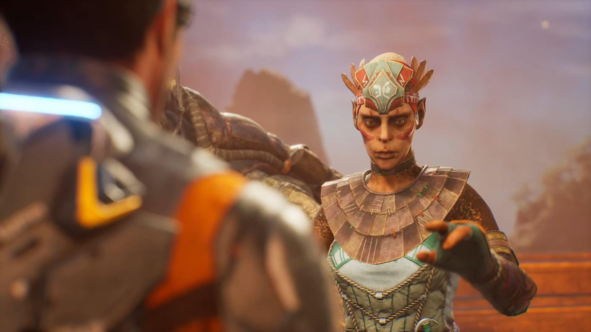 A Talan tribesman warns Cutter Slade (Luke Roberts) of their current predicament in Outcast - A New Beginning (2024) THQ Nordic