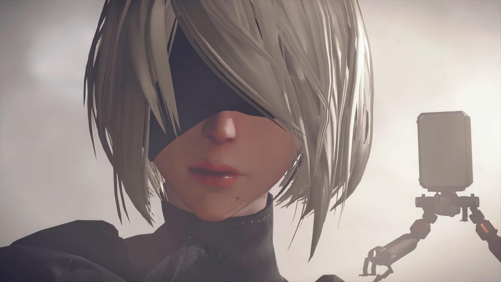 2B (Yui Ishikawa) rushes to 9S' side (Natsuki Hanae) in NieR: Automata (201), PlatinumGames