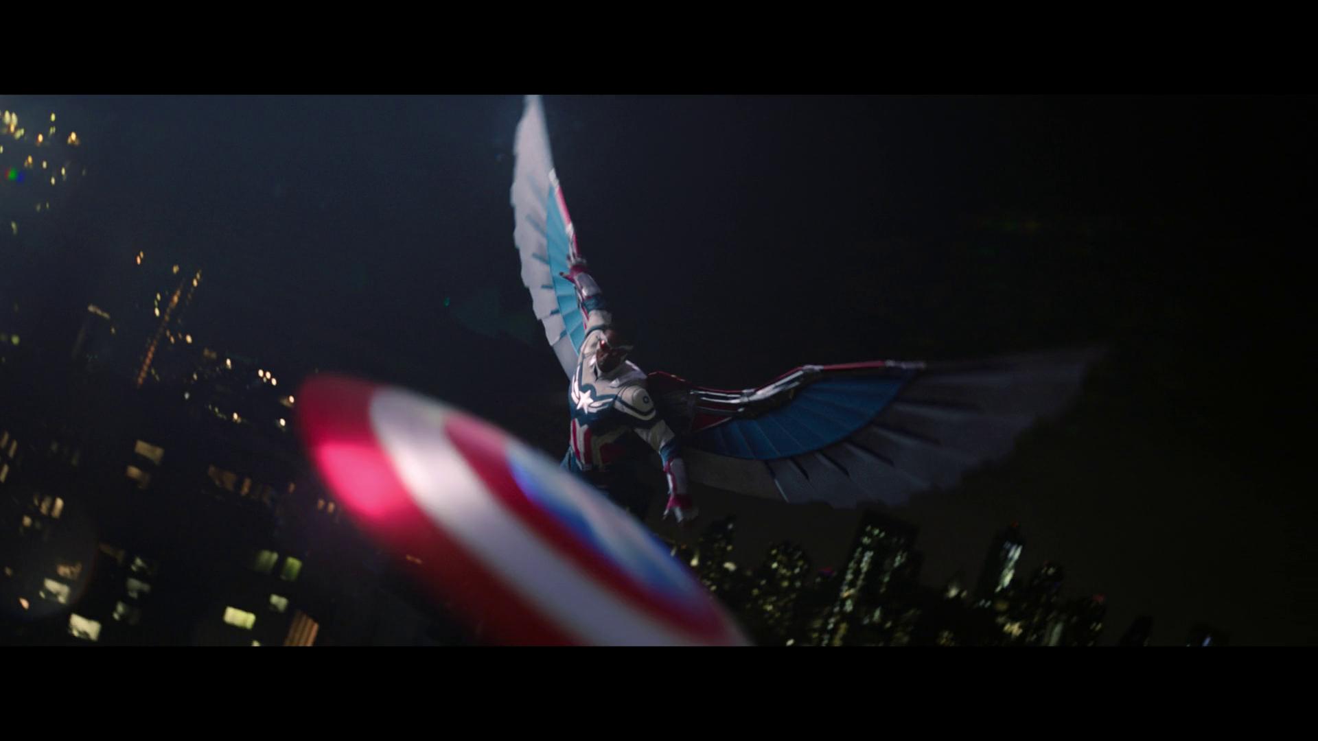 Sam Wilson (Anthony Mackie) lets loose his shield in The Falcon and the Winter Soldier Season 1 Episode 8 "One World, One People" (2023), Marvel Entertainment