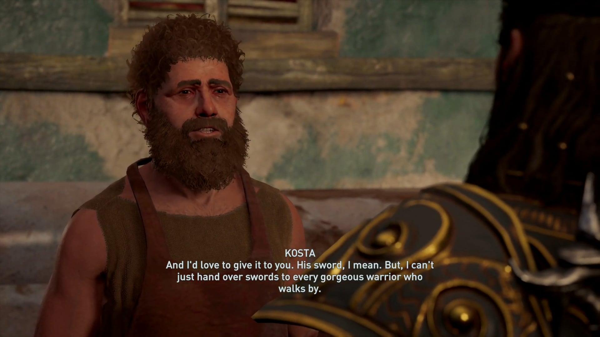 Kostov makes a pass at Alexios (Micahel Antonakos) in Assassin's Creed Odyssey (2018), Ubisoft